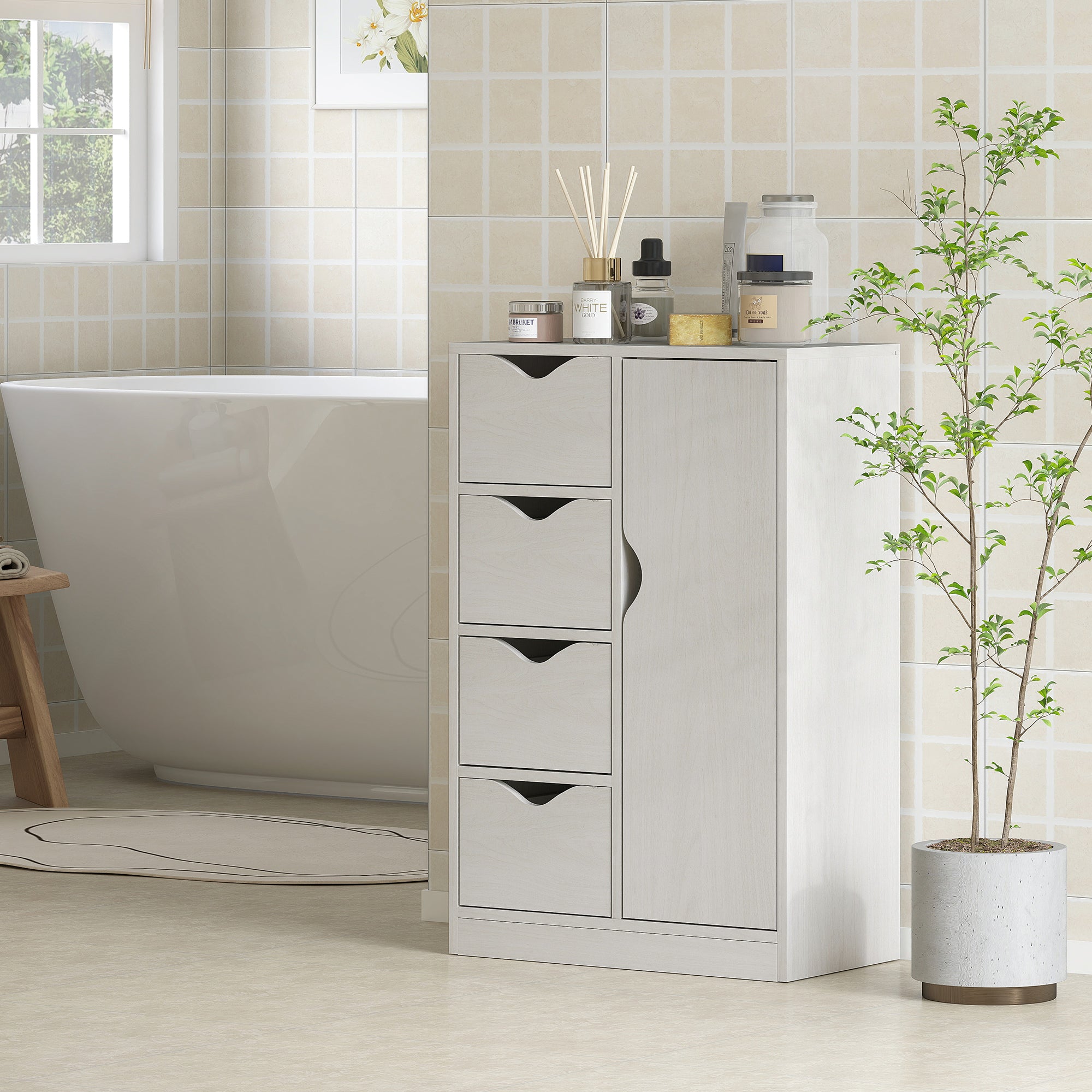 Aparador Auxiliar com 4 Gavetas e Armário - 54x29x83cm - Branco