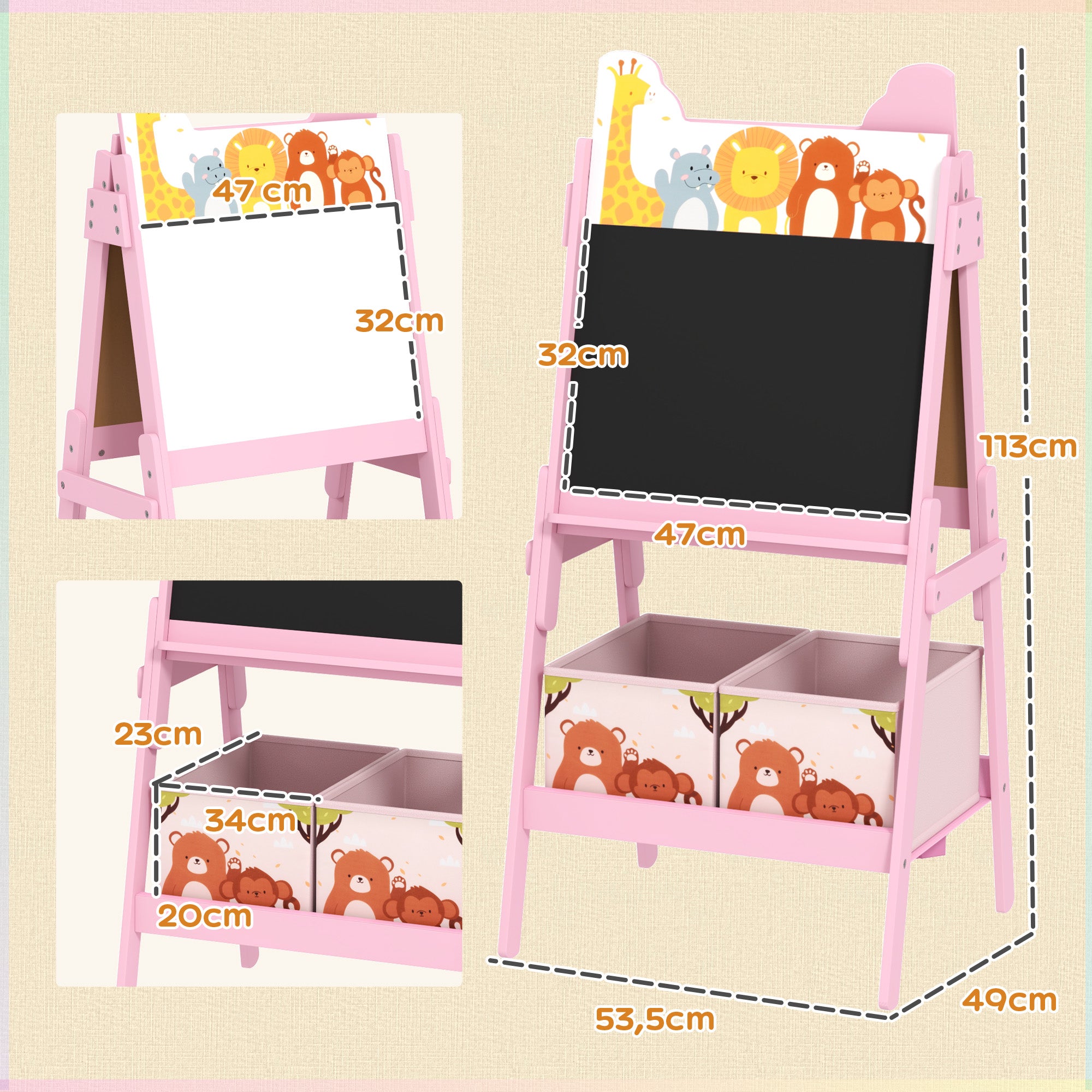 Cavalete Infantil 2 em 1 Rosa 53,5x49x113 cm