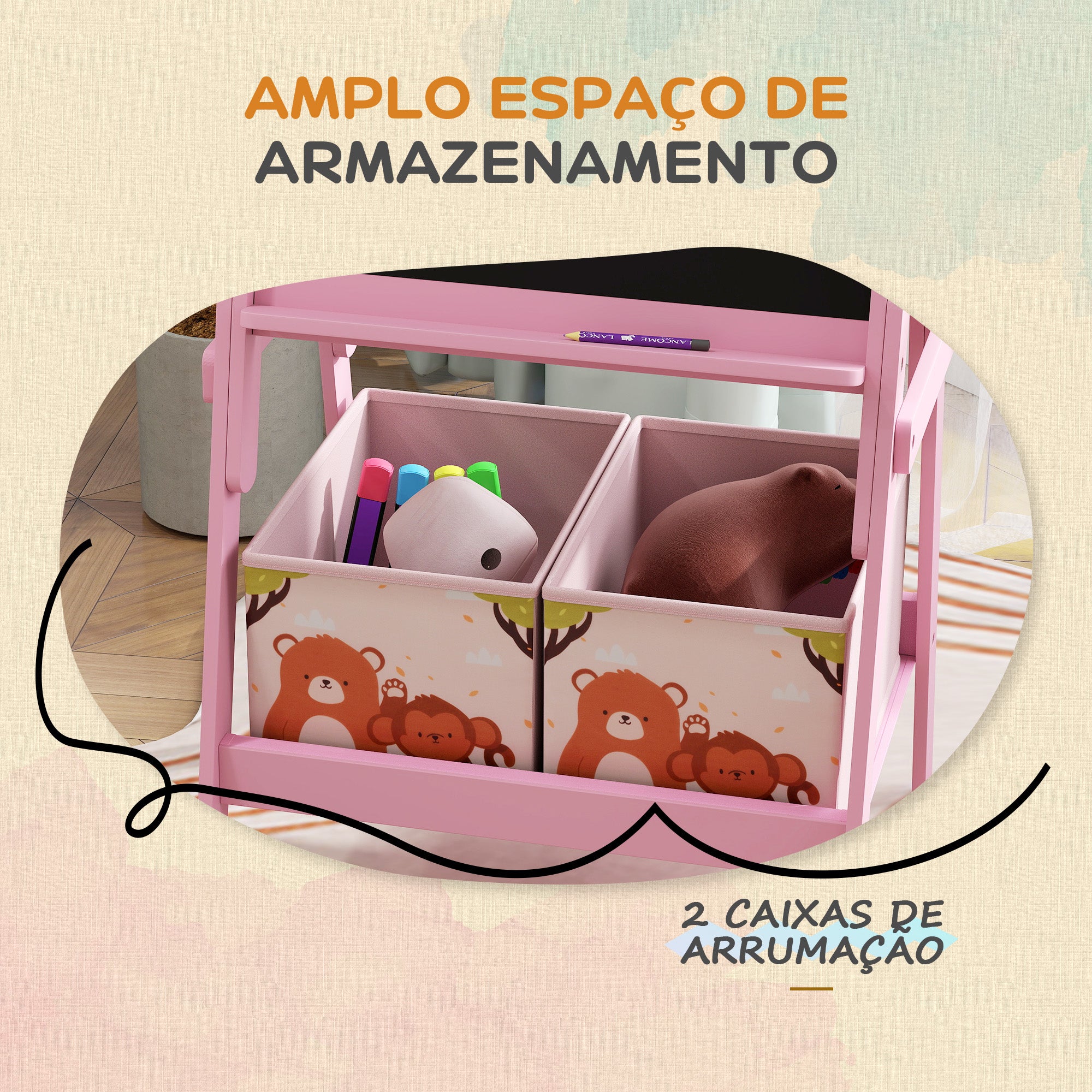 Cavalete Infantil 2 em 1 Rosa 53,5x49x113 cm
