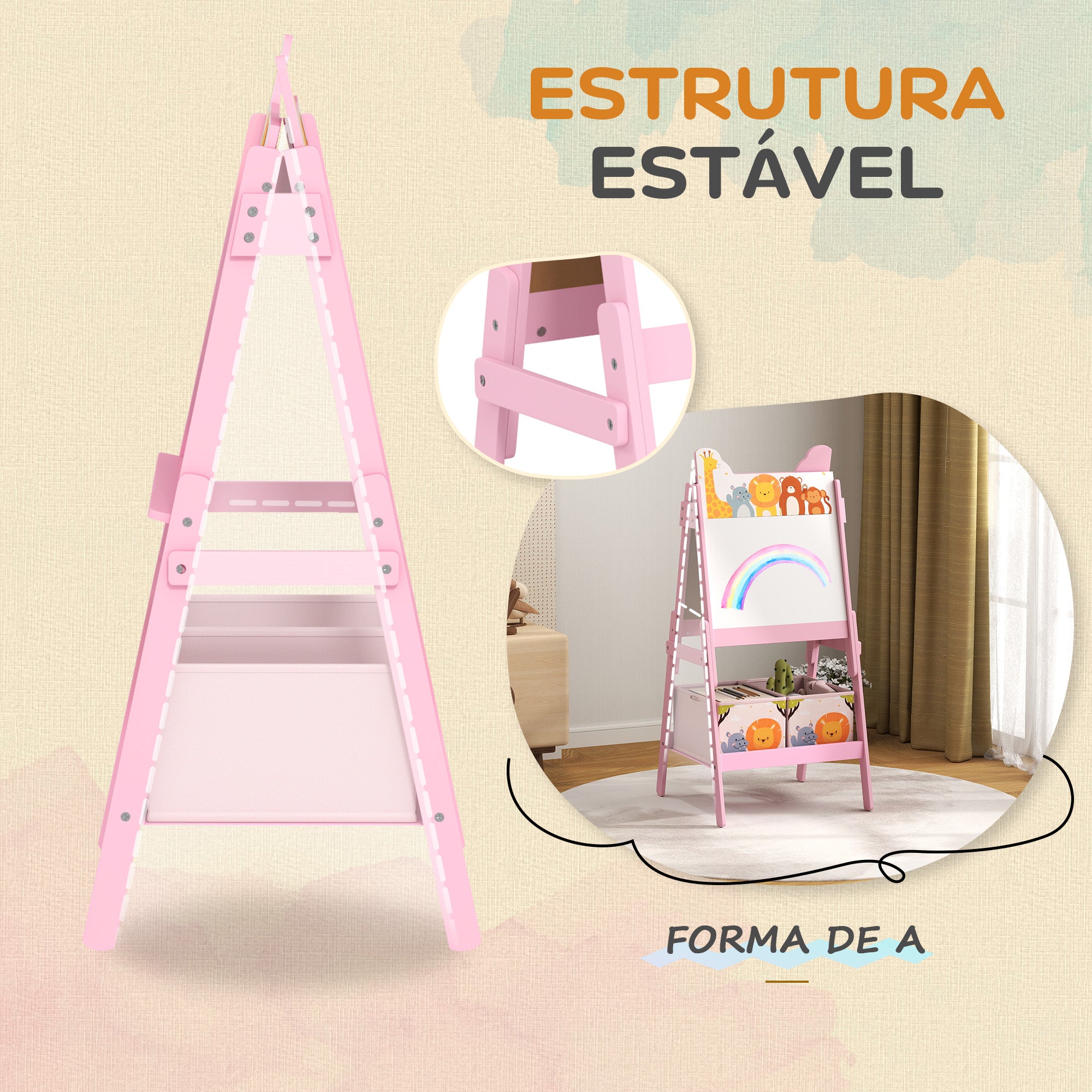 Cavalete Infantil 2 em 1 Rosa 53,5x49x113 cm