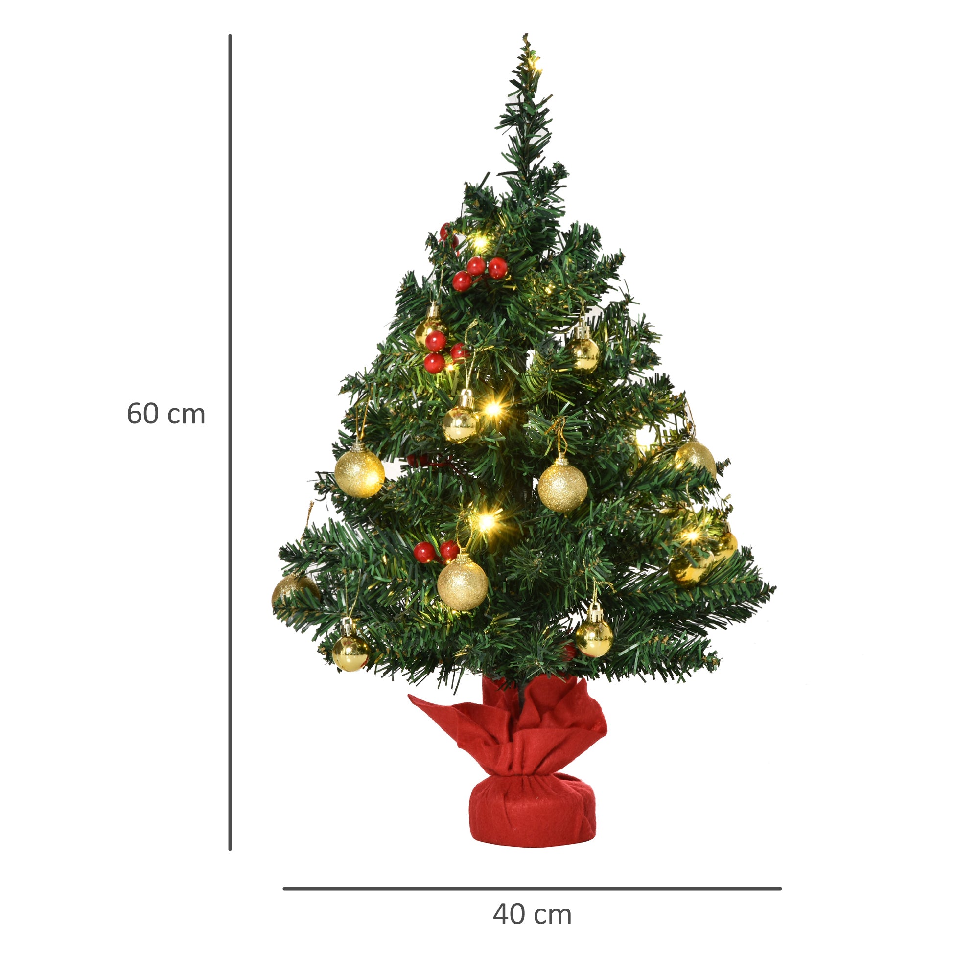 Mini Árvore de Natal 60cm Verde Ø40x60cm com Luzes LED e Decorações