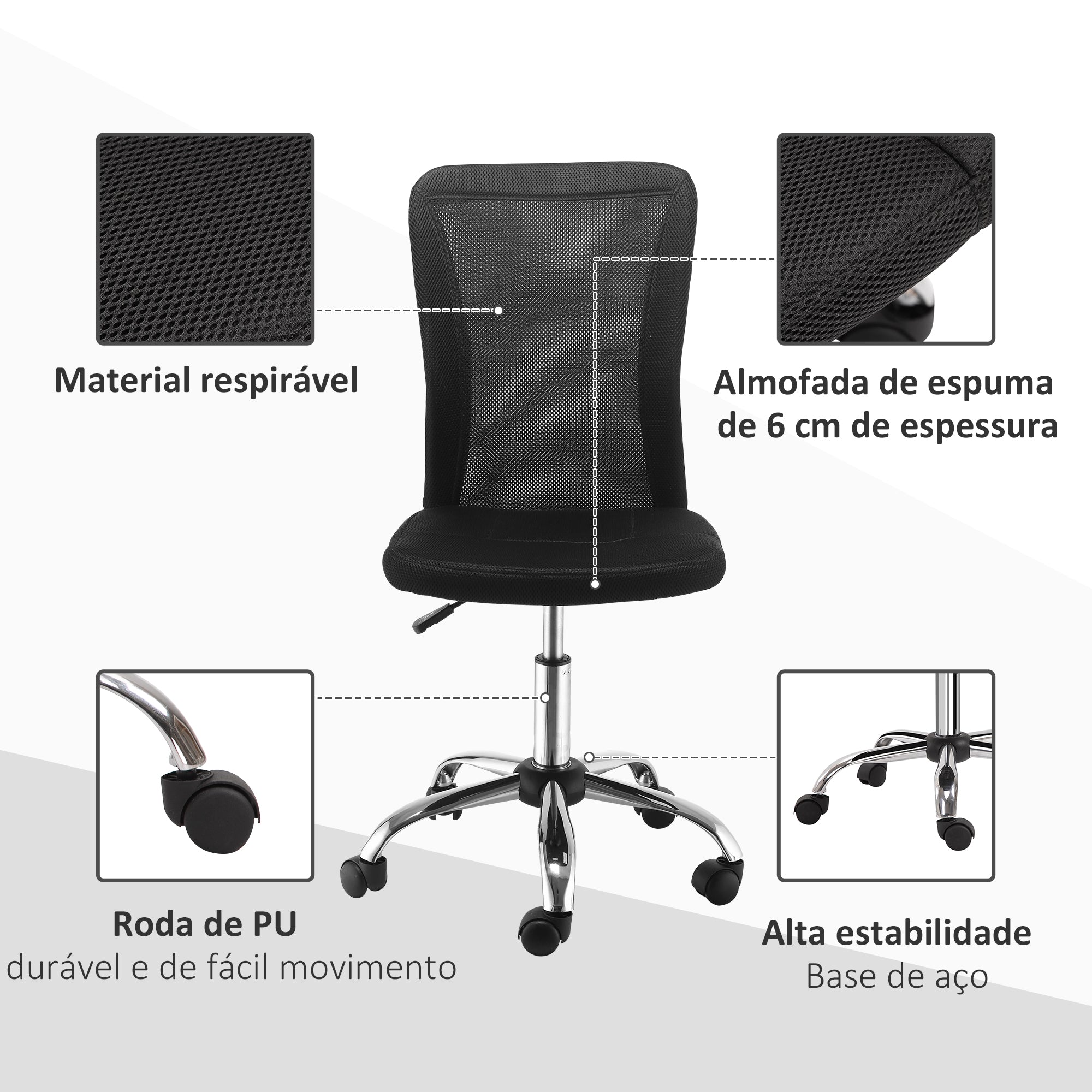 Cadeira de Escritório de Malha Giratória Preto 43x58x90-100 cm