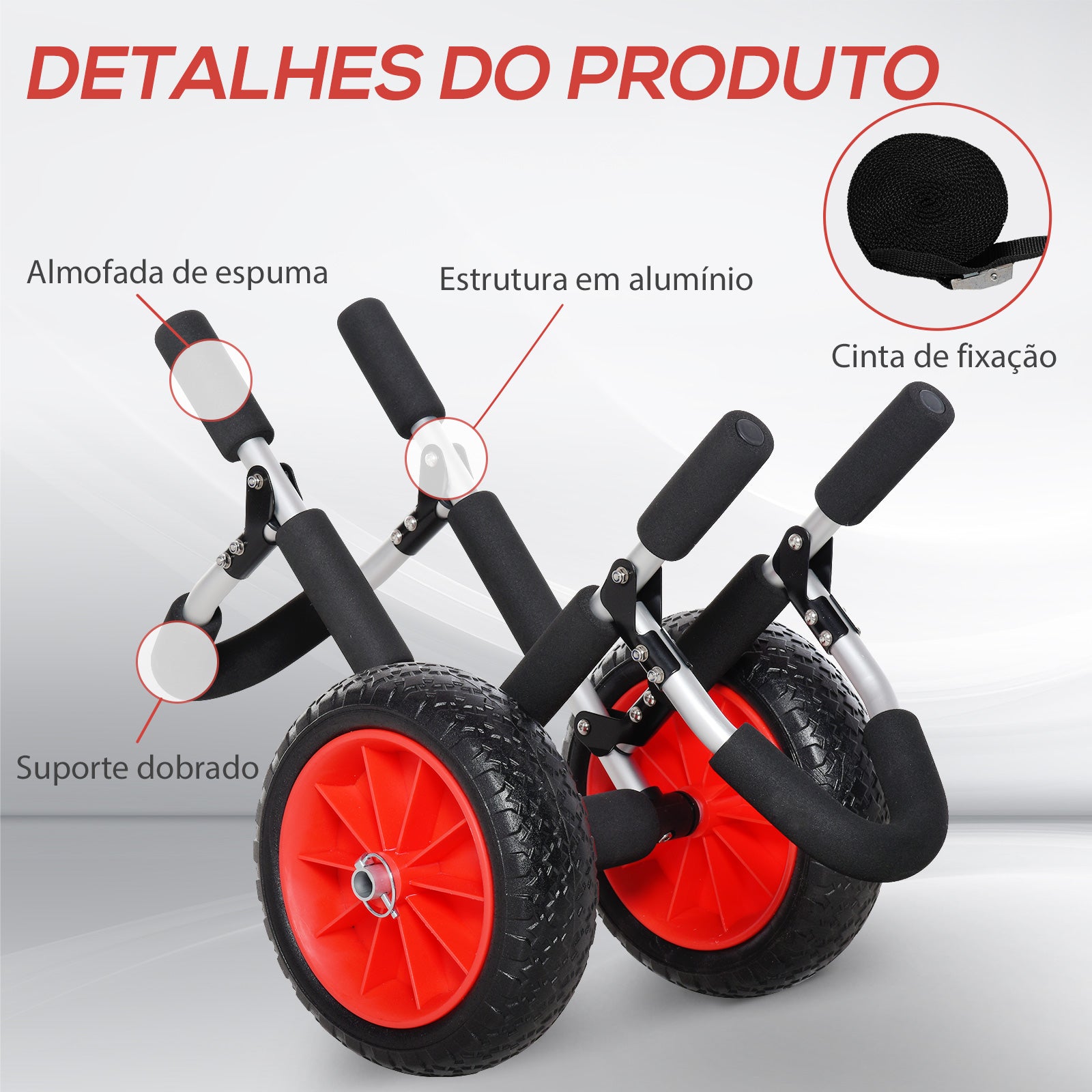 Carrinho de Transporte para Prancha de Surf Dobrável 64x55x38,5 cm Preto e Vermelho