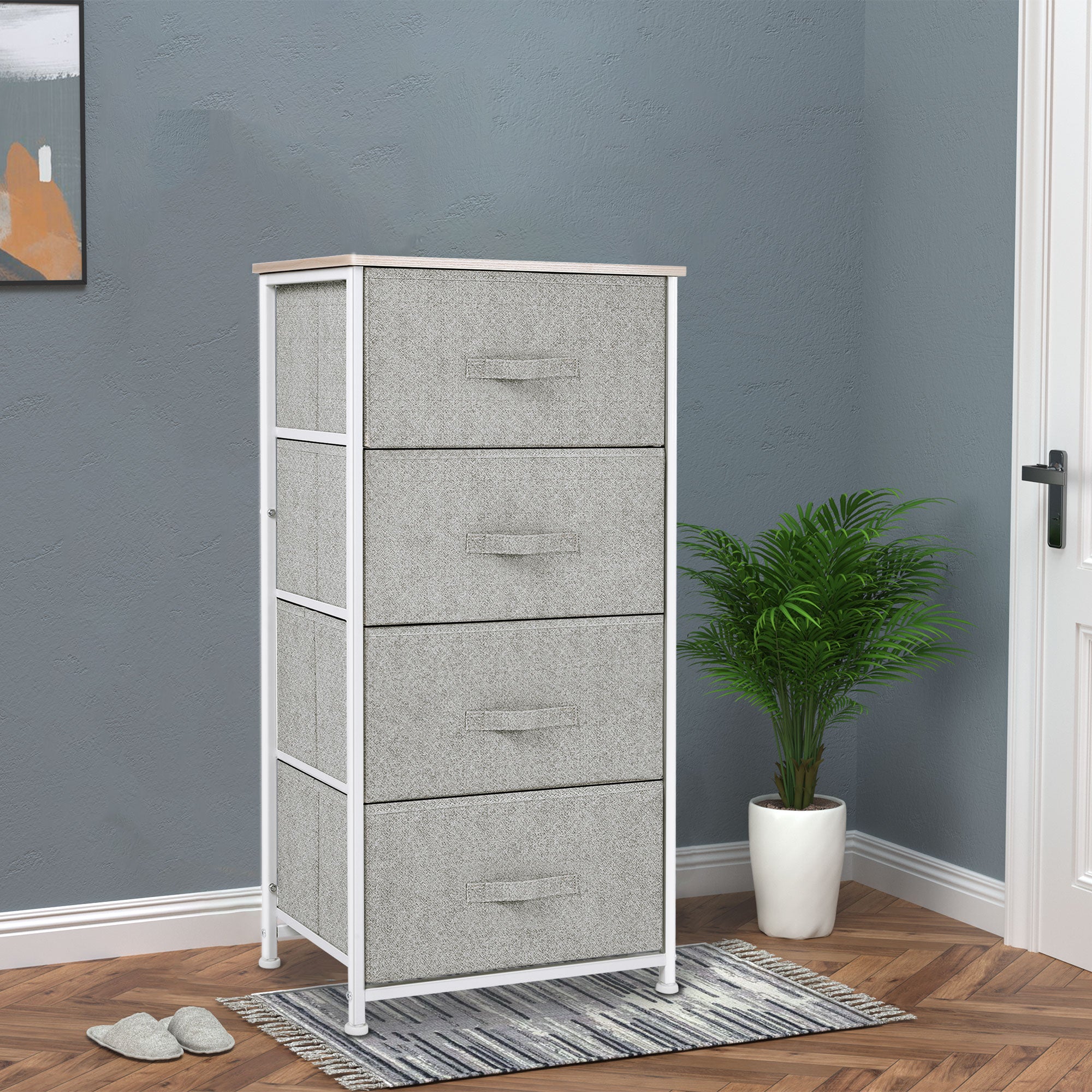 Organizador de Cômoda com 4 Gavetas 45x30x92cm - Branco e Cinza