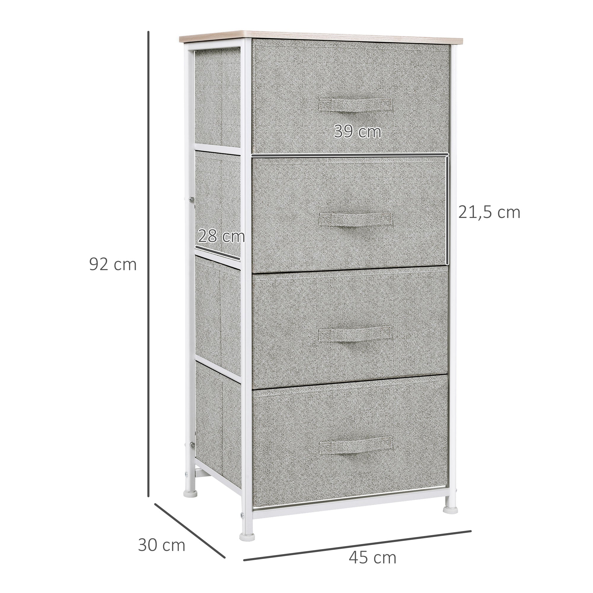 Organizador de Cômoda com 4 Gavetas 45x30x92cm - Branco e Cinza