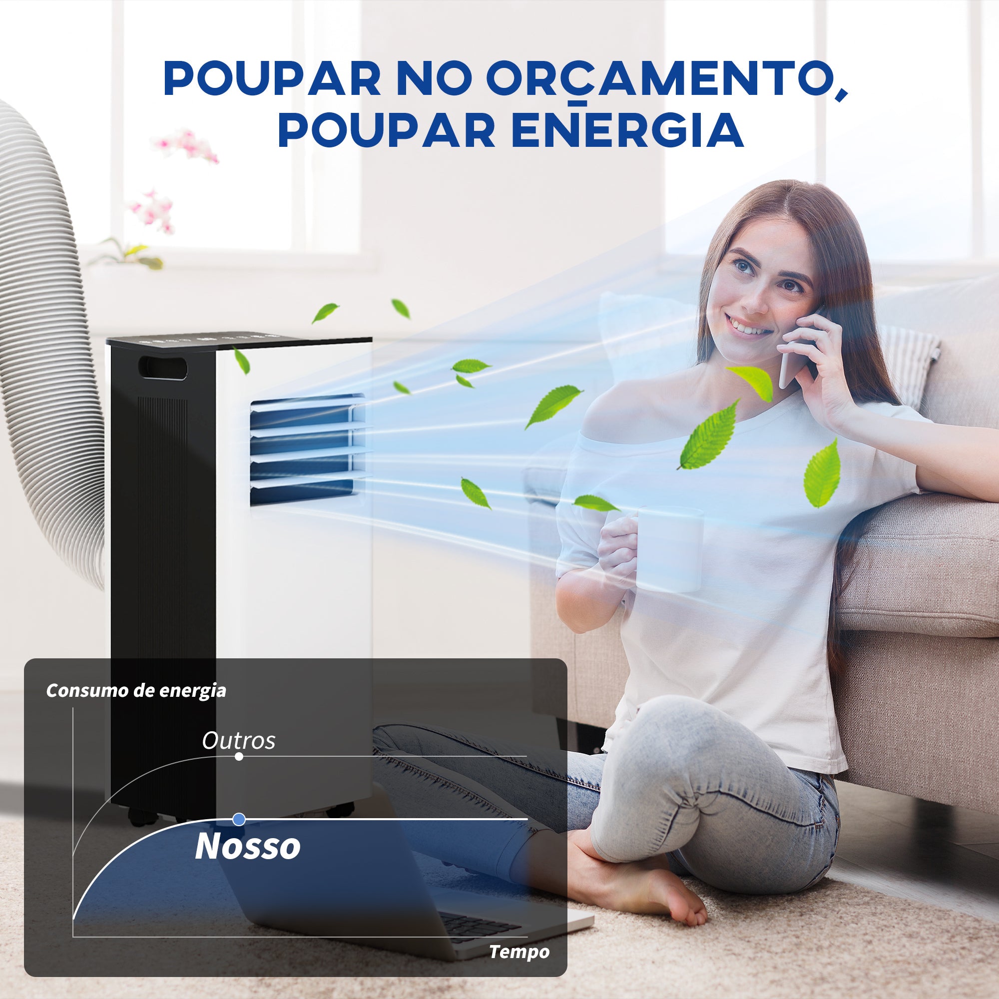 Ar Condicionado Portátil 3 em 1 9000 BTU Branco 30x29x70,7 cm