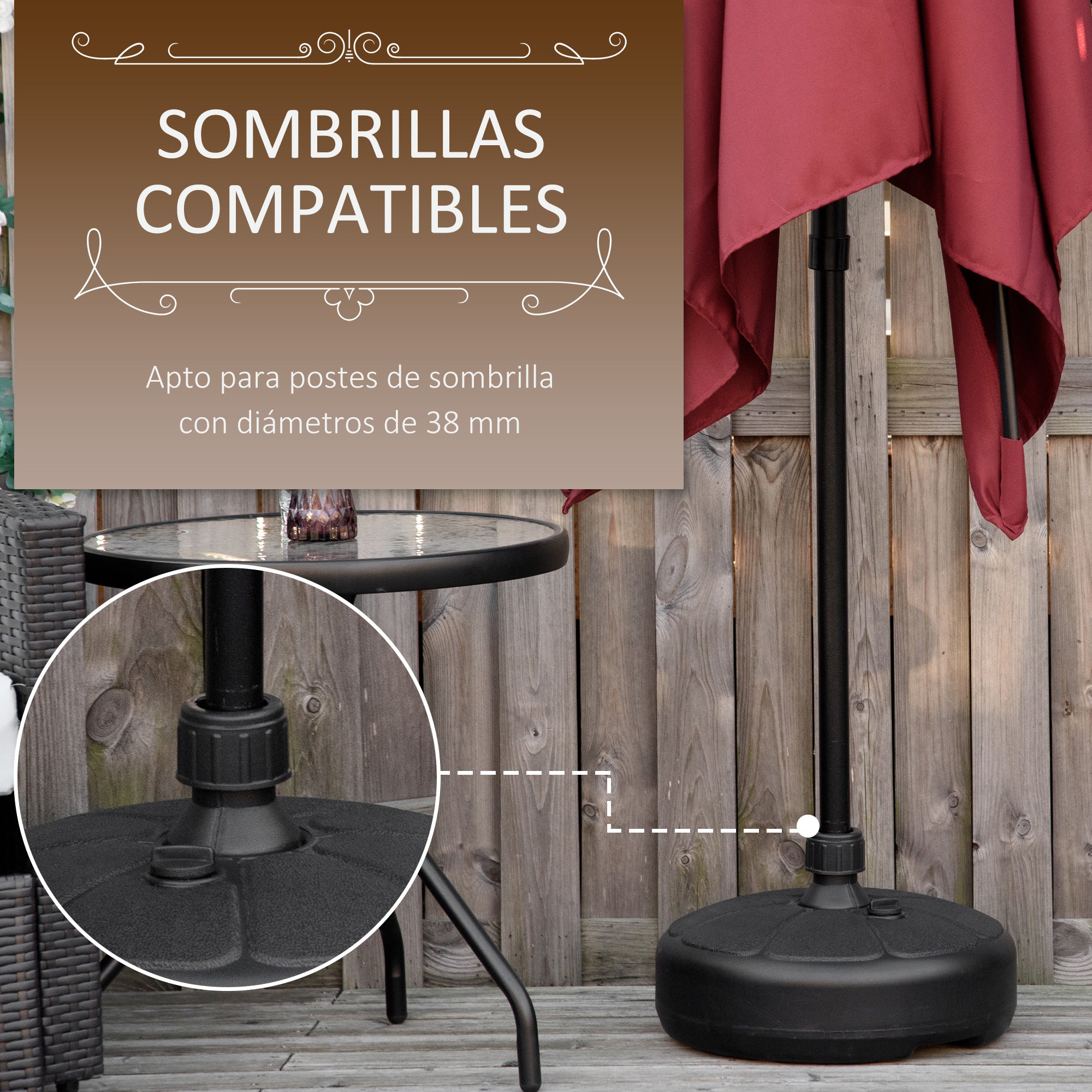 Base para Chapéu de Sol Recarregável Redonda - Ø38x21,5 cm - Preto