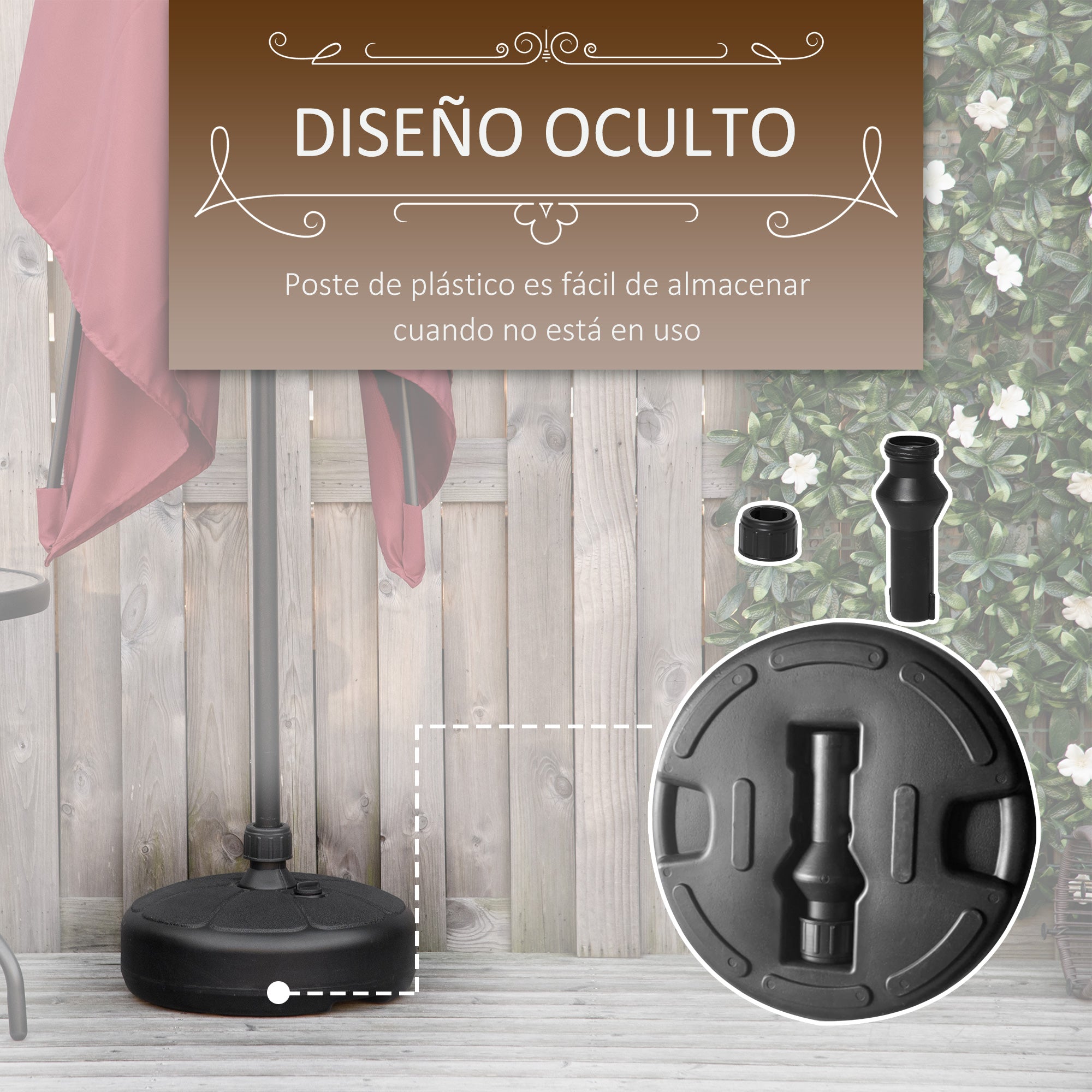Base para Chapéu de Sol Recarregável Redonda - Ø38x21,5 cm - Preto