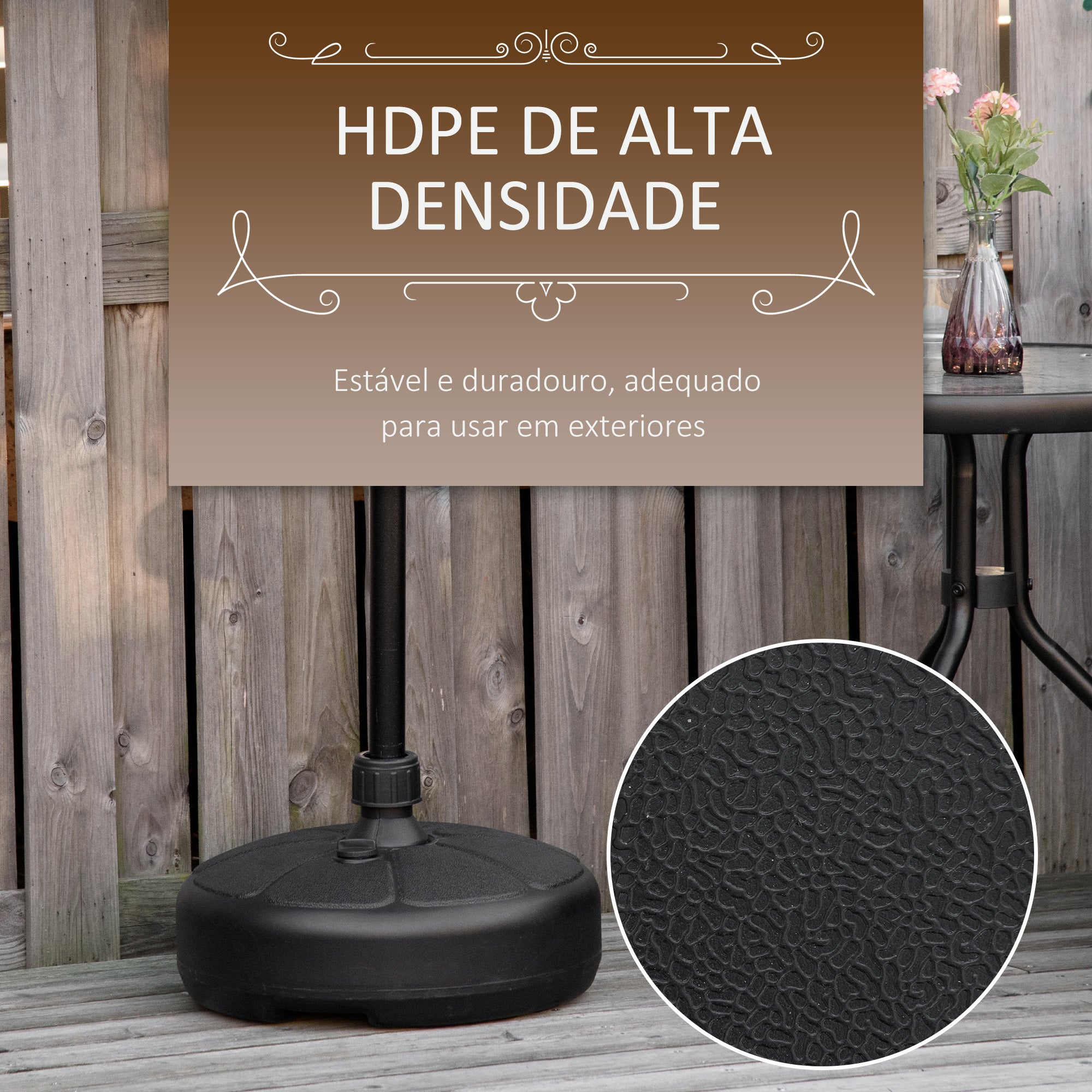 Base para Chapéu de Sol Recarregável Redonda - Ø38x21,5 cm - Preto