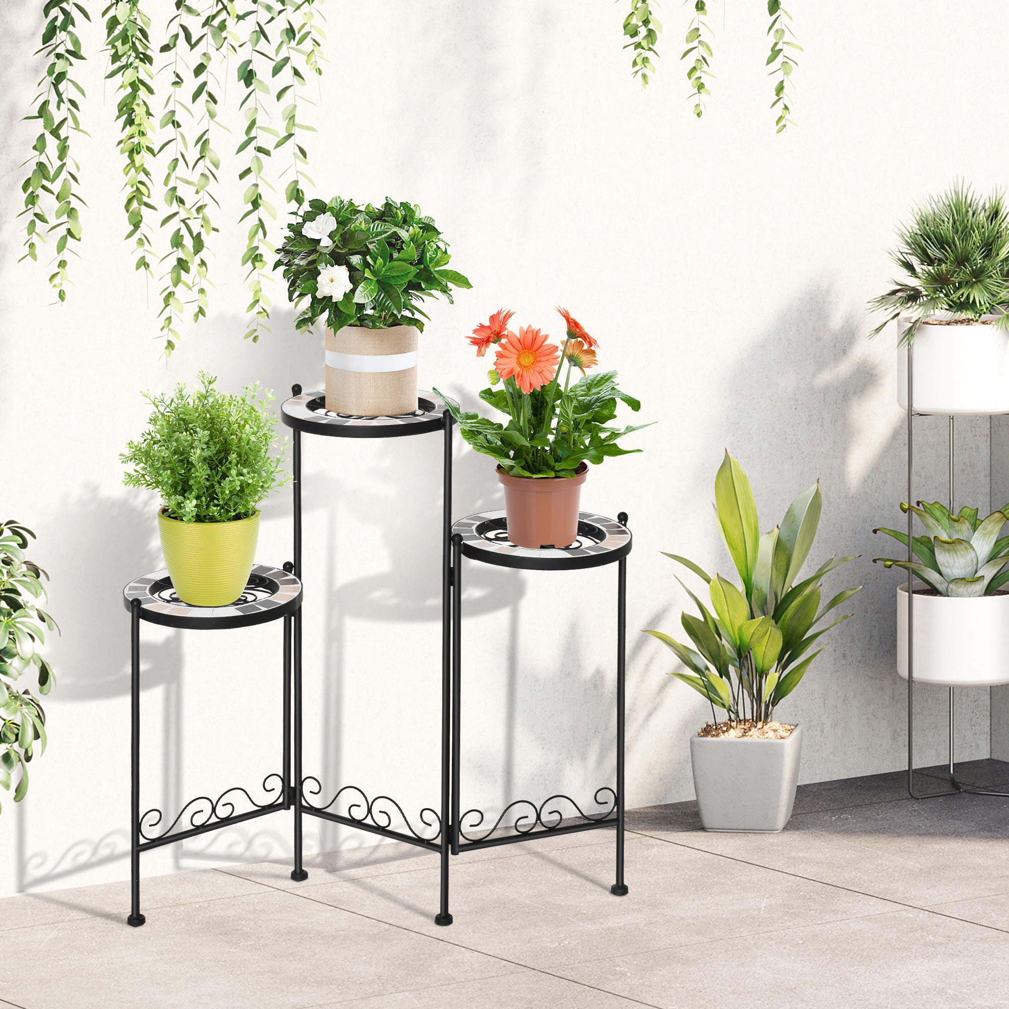 Suporte de Metal para Plantas – 60x22x65 cm – Cor Preto – Metal