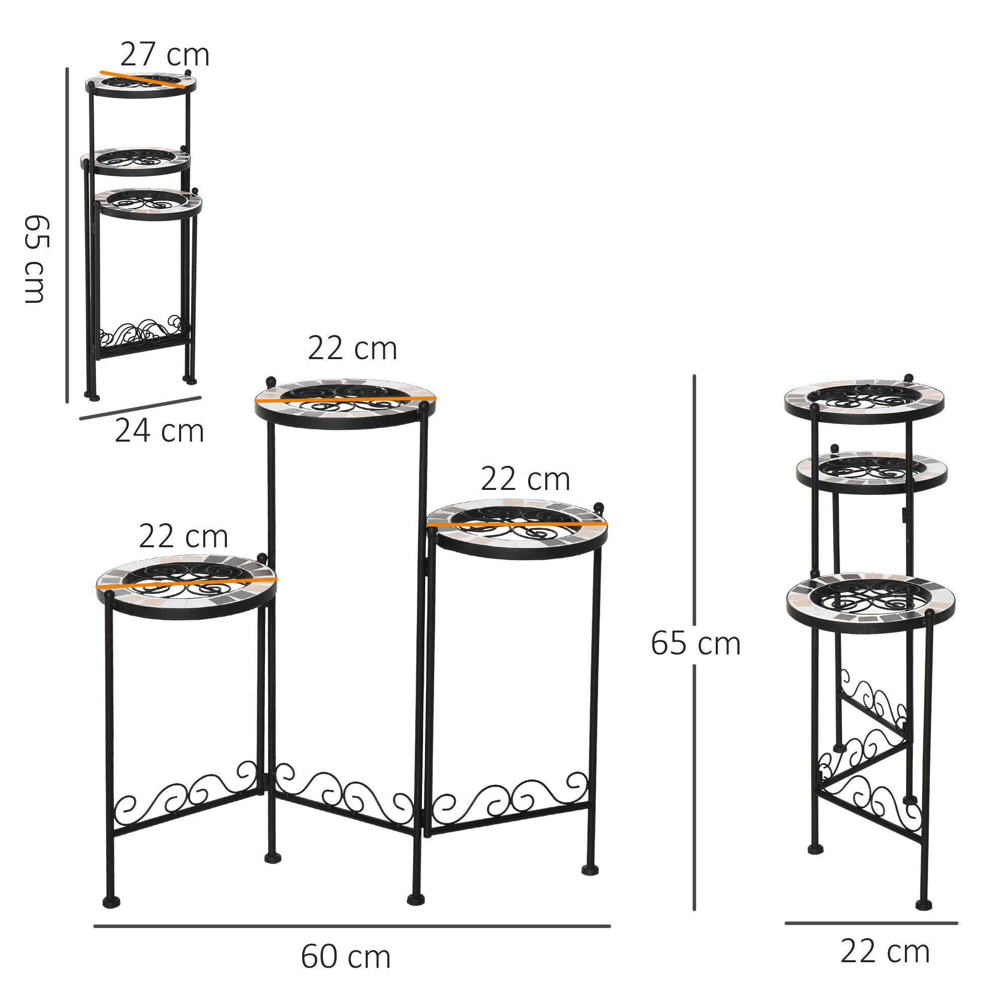 Suporte de Metal para Plantas – 60x22x65 cm – Cor Preto – Metal