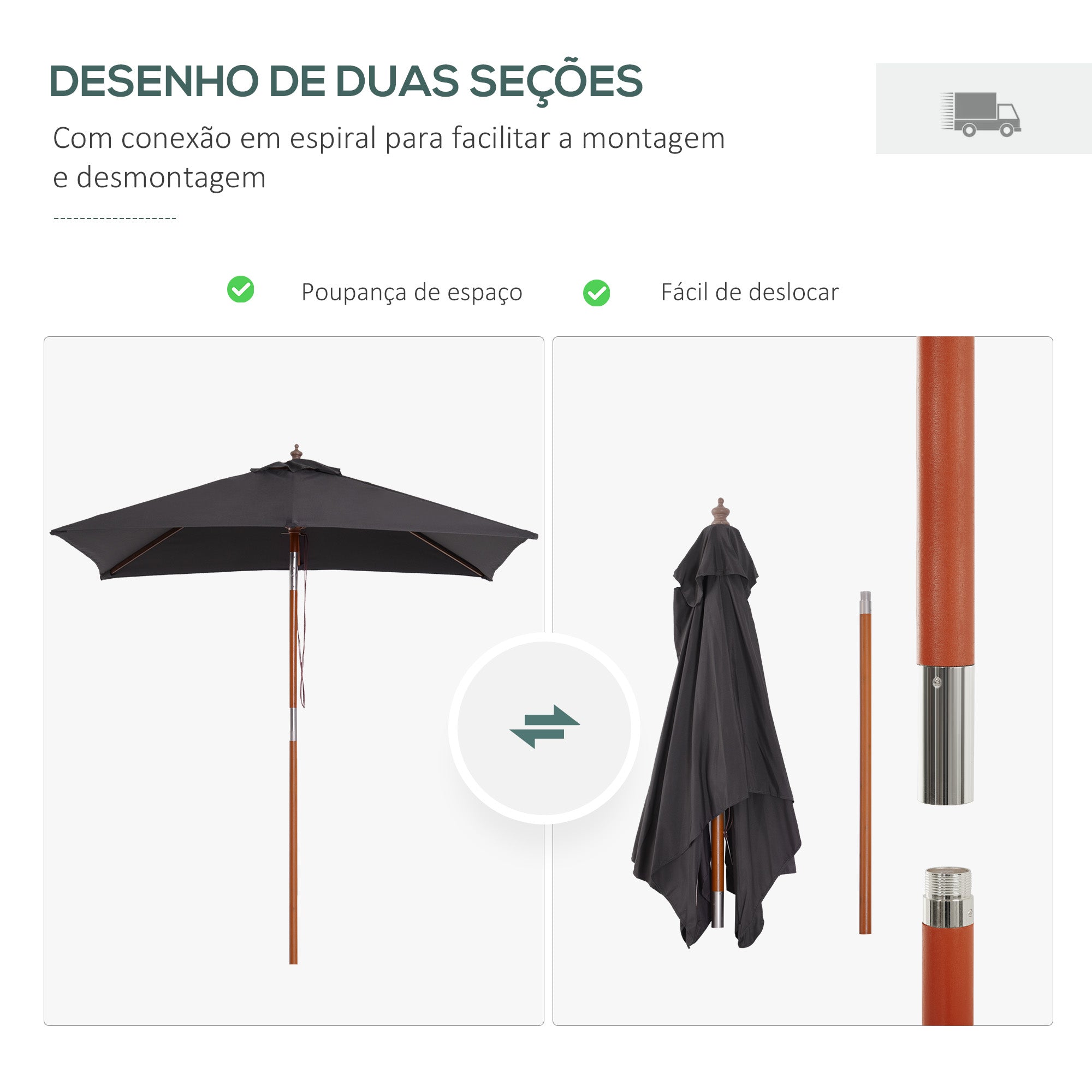 Chapéu de Sol de Jardim 200x150x230 cm Cor Cinza Escuro