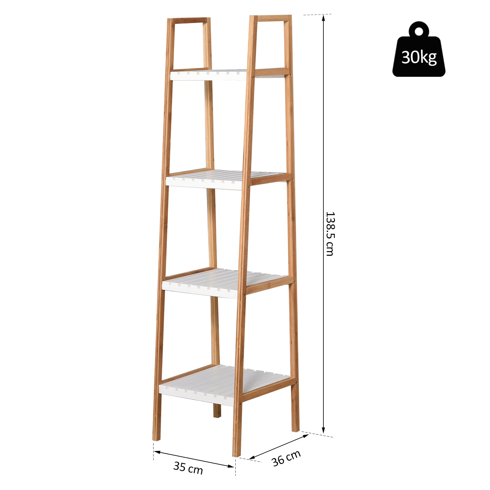Prateleiras de Banheiro 5 Níveis Bambu Branco e Natural 35x36x138.5cm