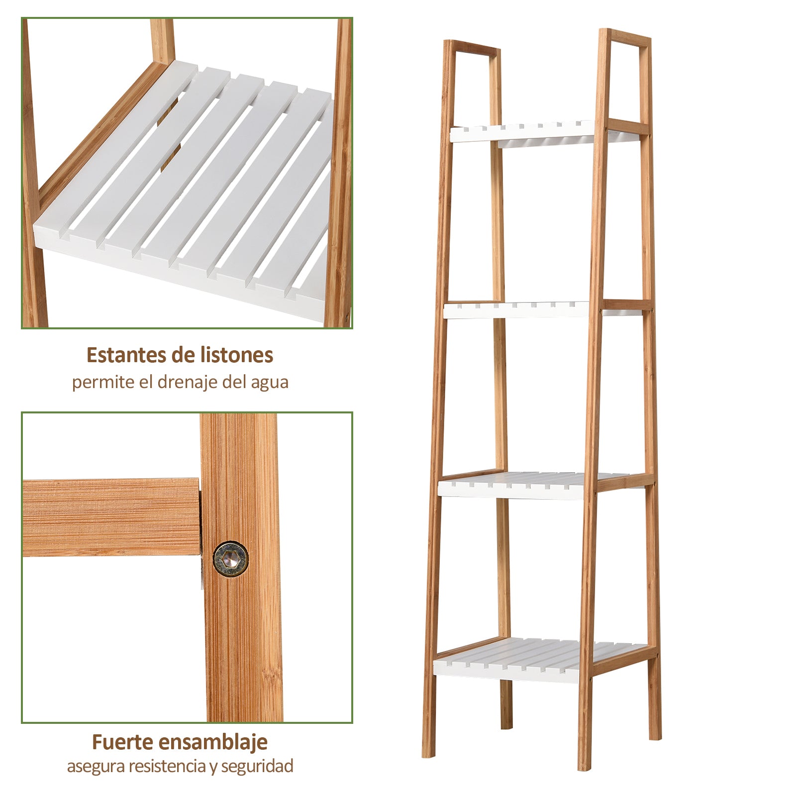 Prateleiras de Banheiro 5 Níveis Bambu Branco e Natural 35x36x138.5cm