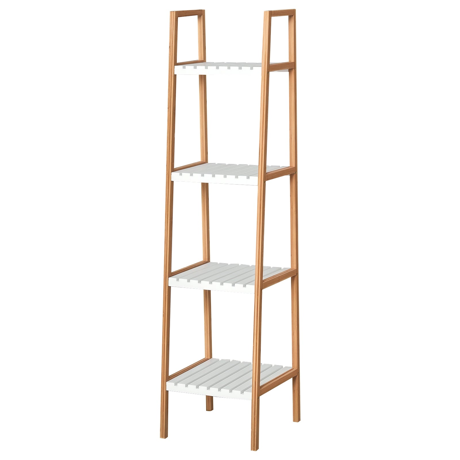 Prateleiras de Banheiro 5 Níveis Bambu Branco e Natural 35x36x138.5cm