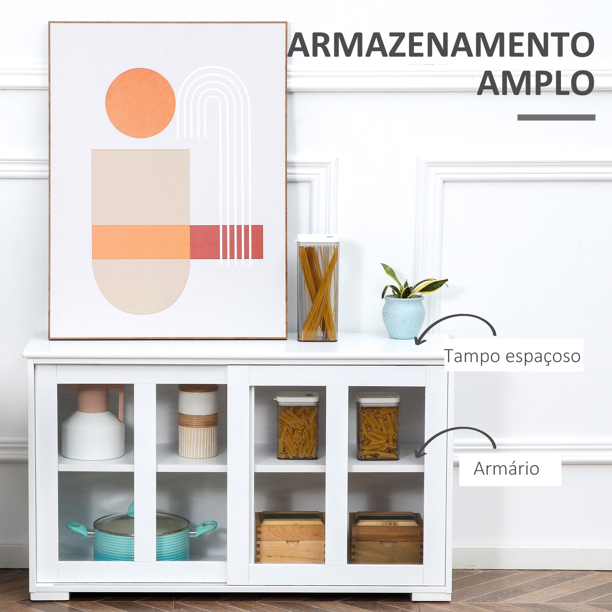 Aparador de Cozinha Moderno 107x33x62,5 cm Branco