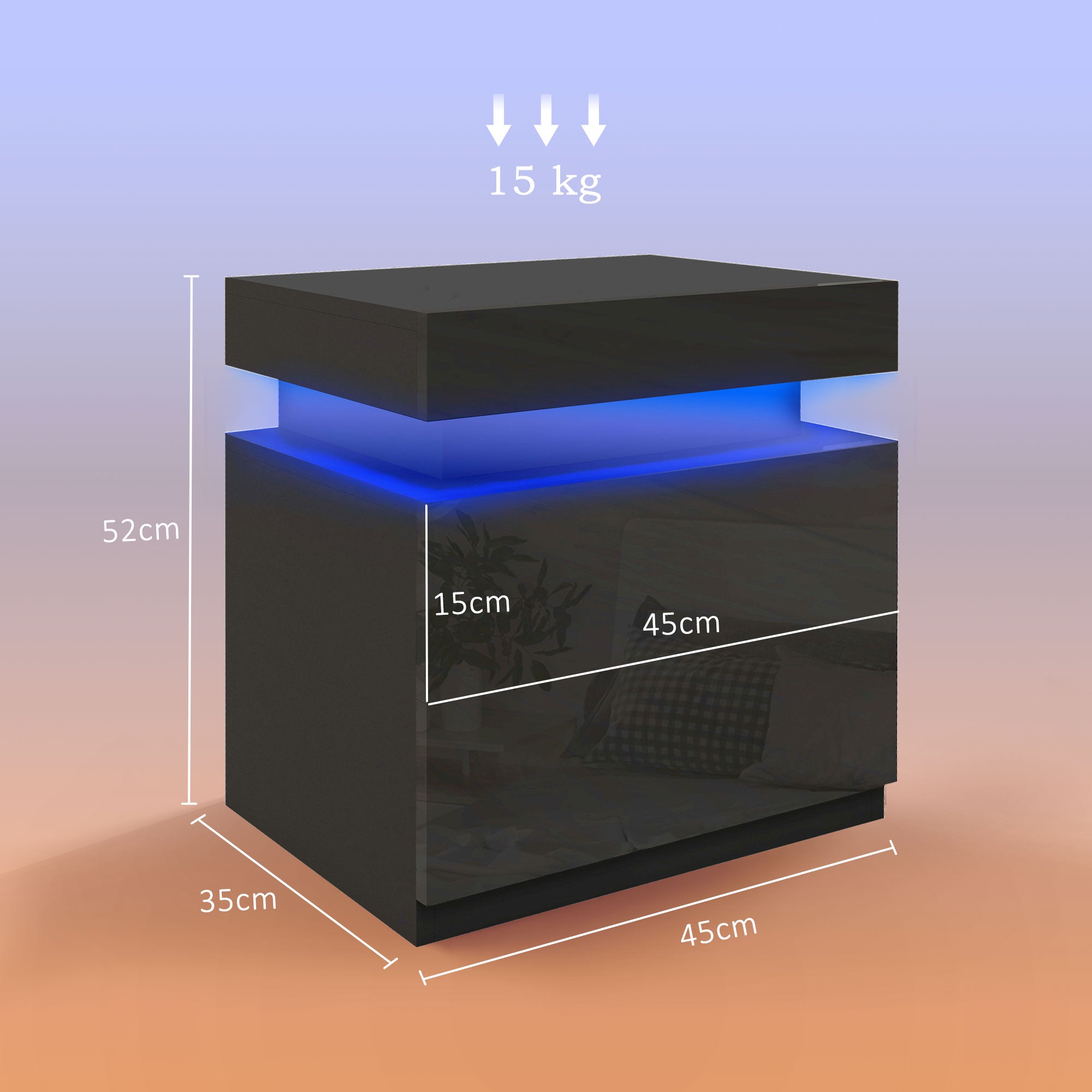 Mesa de Cabeceira com Luz LED 45x35x52 cm Preto