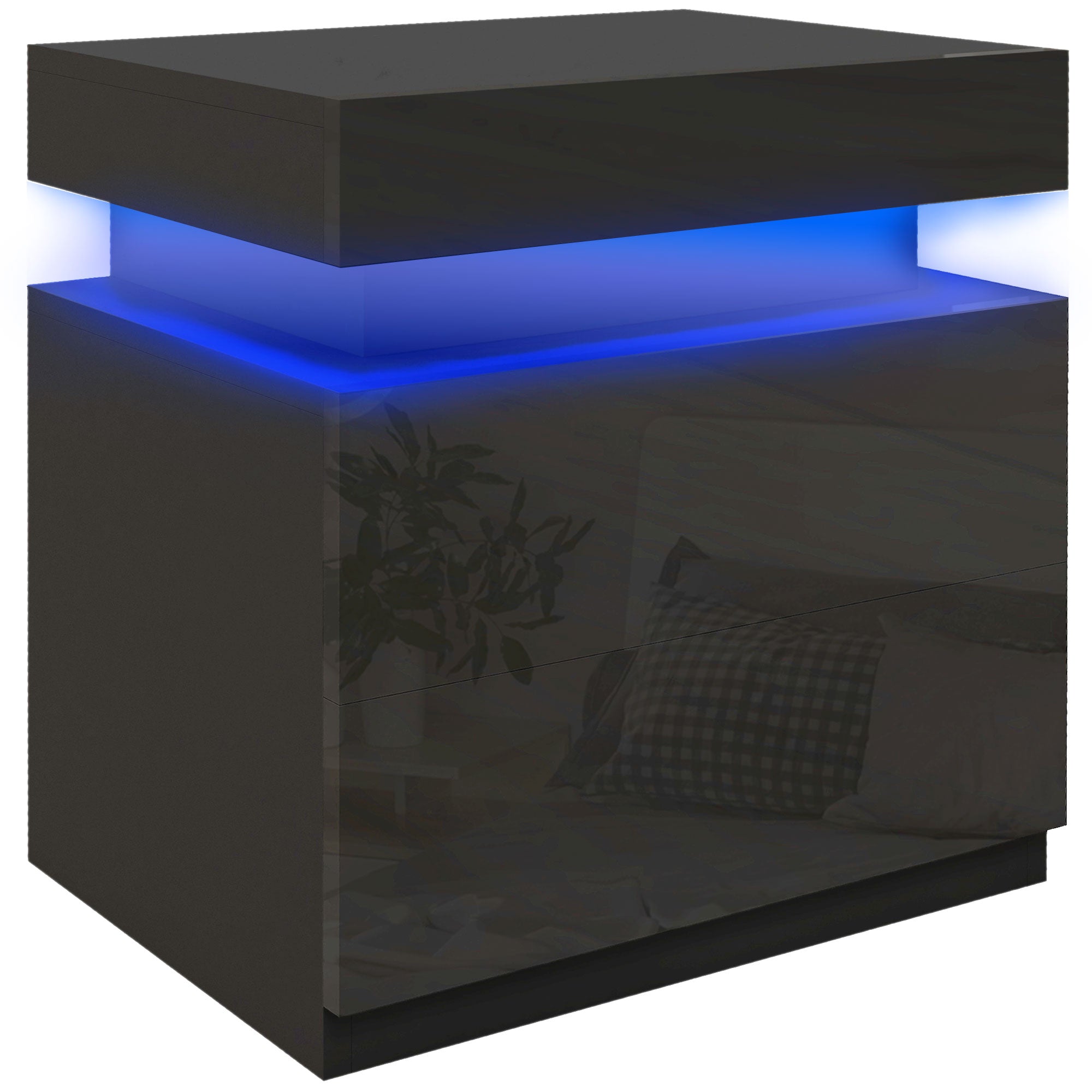 Mesa de Cabeceira com Luz LED 45x35x52 cm Preto
