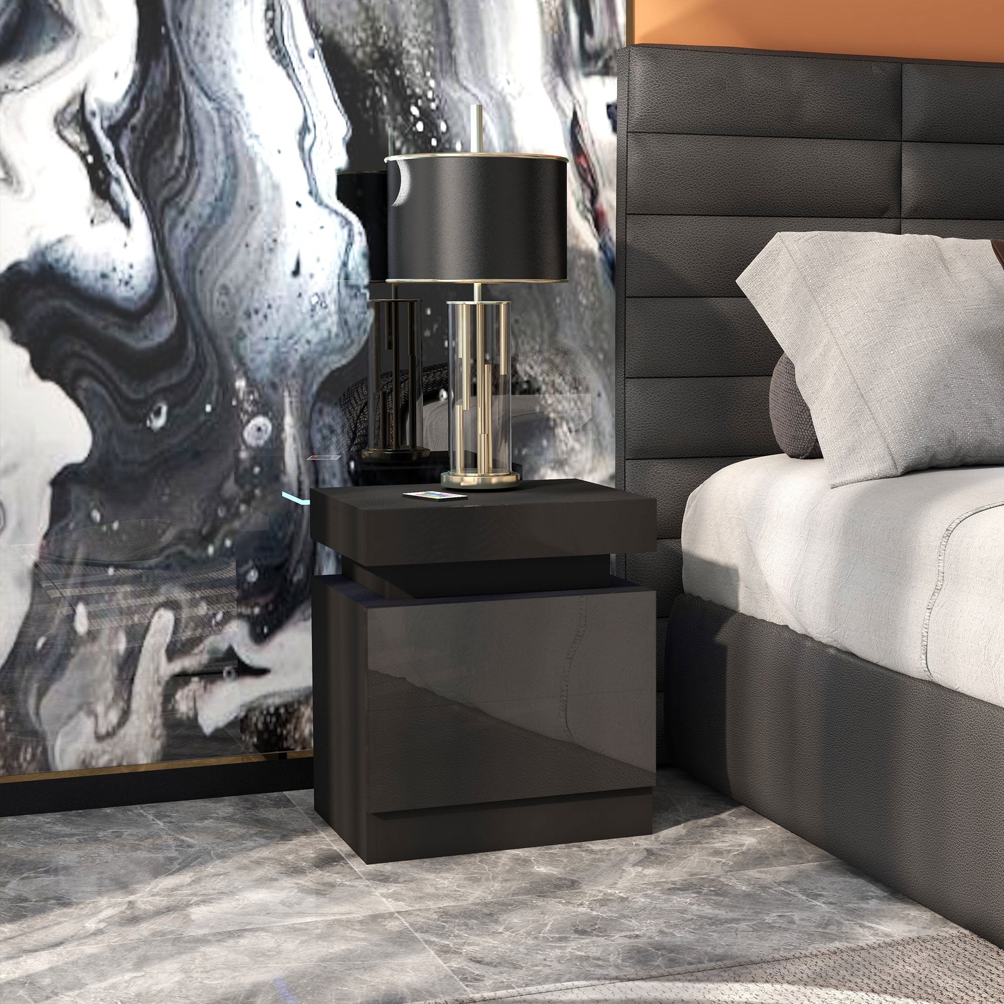 Mesa de Cabeceira com Luz LED 45x35x52 cm Preto