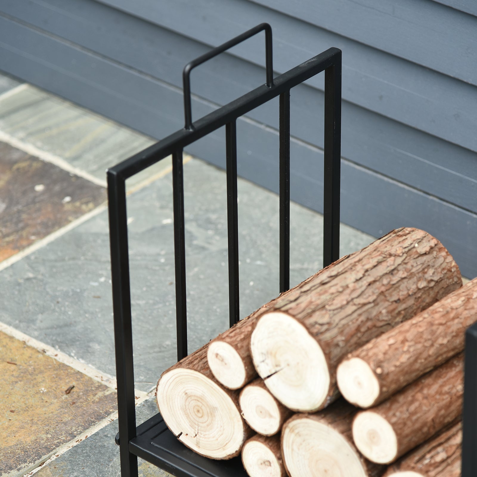 Prateleira de Lenha Preto 44,5x33x46,5 cm - Armazenamento de Madeira com Alças