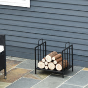 Prateleira de Lenha Preto 44,5x33x46,5 cm - Armazenamento de Madeira com Alças