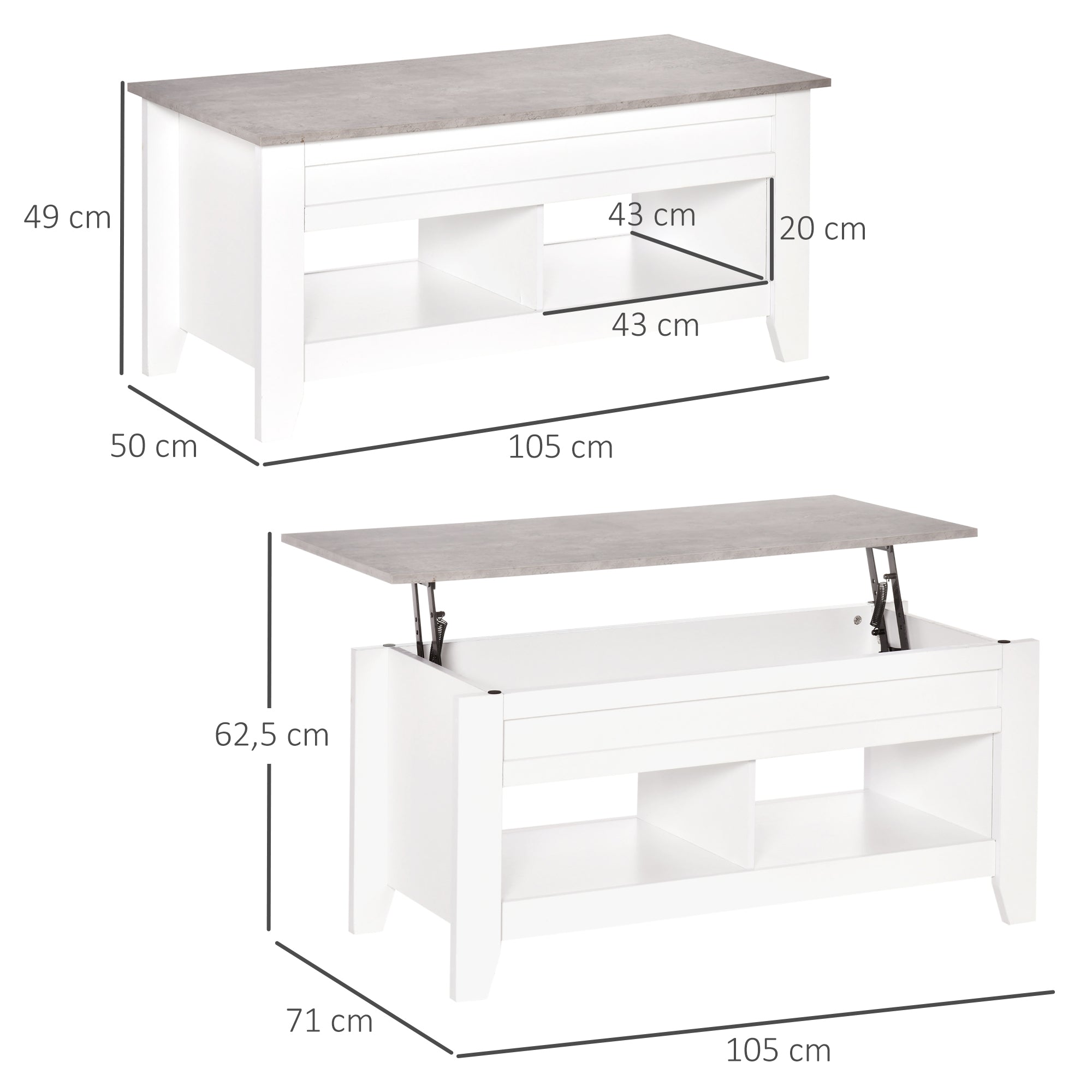 Mesa de Centro Bancada Elevável 105x50x49 cm Branco