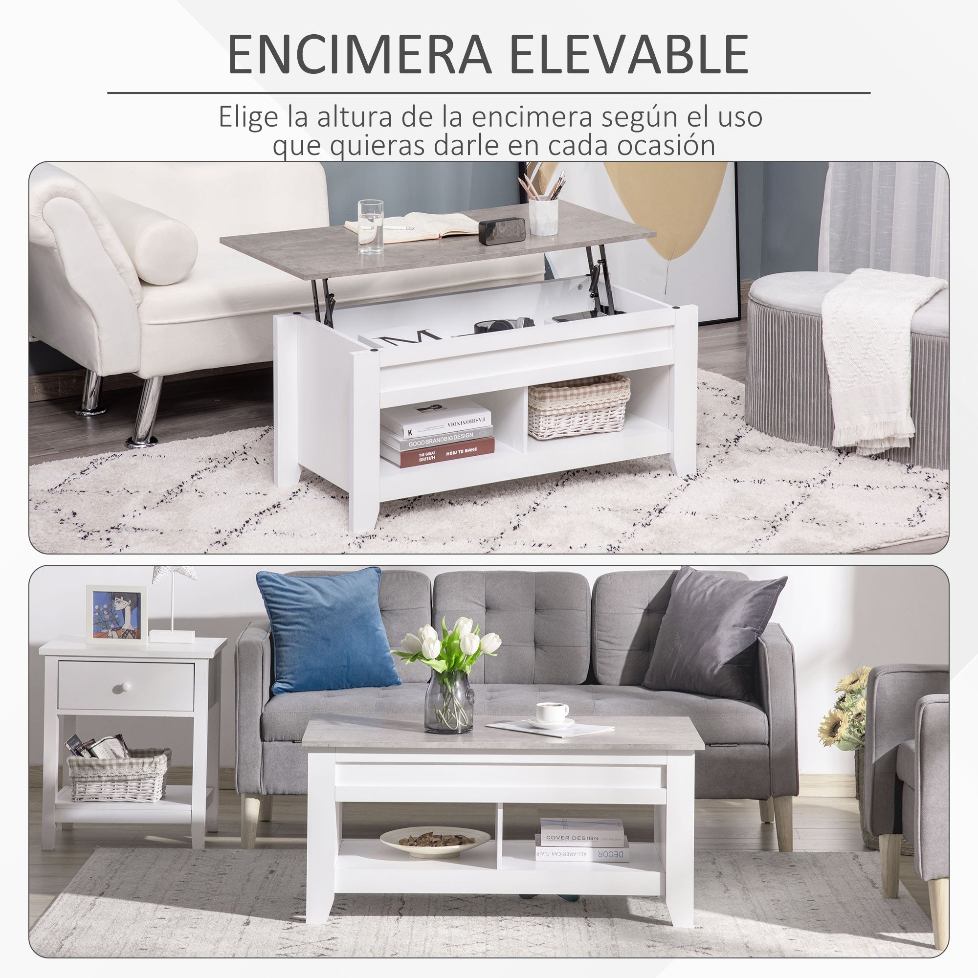 Mesa de Centro Bancada Elevável 105x50x49 cm Branco