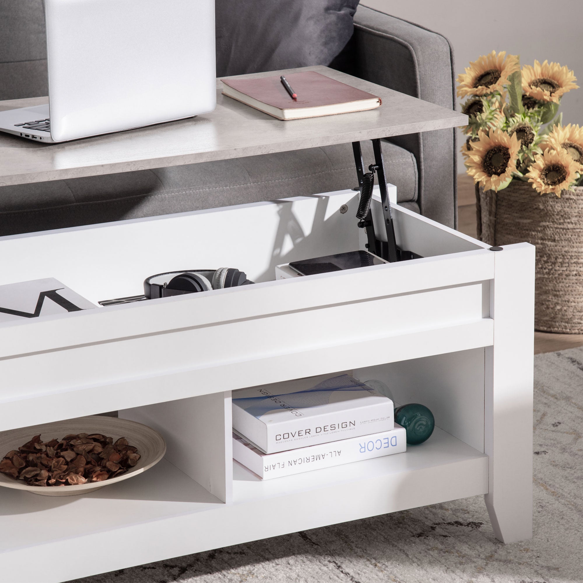 Mesa de Centro Bancada Elevável 105x50x49 cm Branco