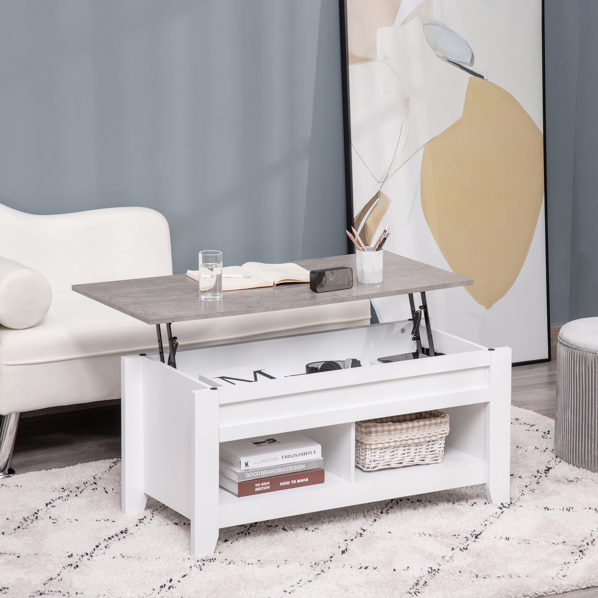 Mesa de Centro Bancada Elevável 105x50x49 cm Branco