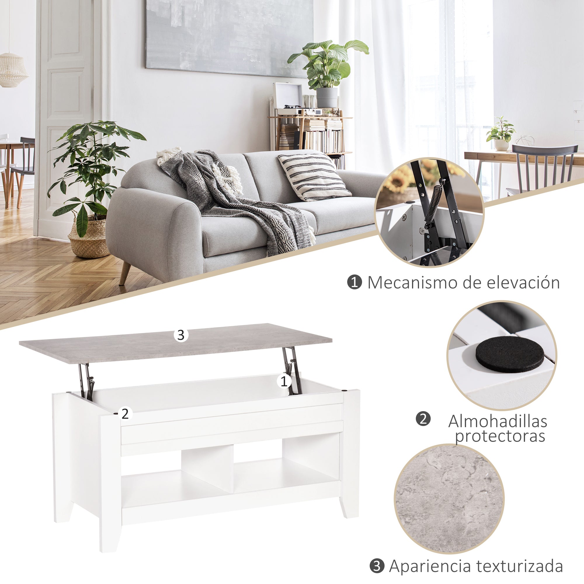 Mesa de Centro Bancada Elevável 105x50x49 cm Branco