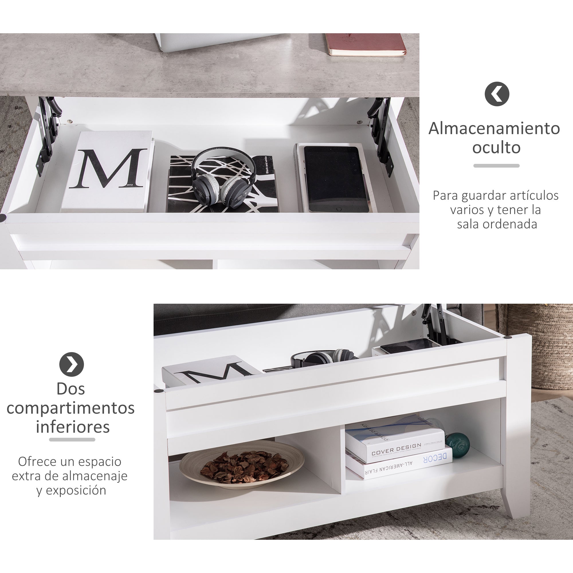 Mesa de Centro Bancada Elevável 105x50x49 cm Branco