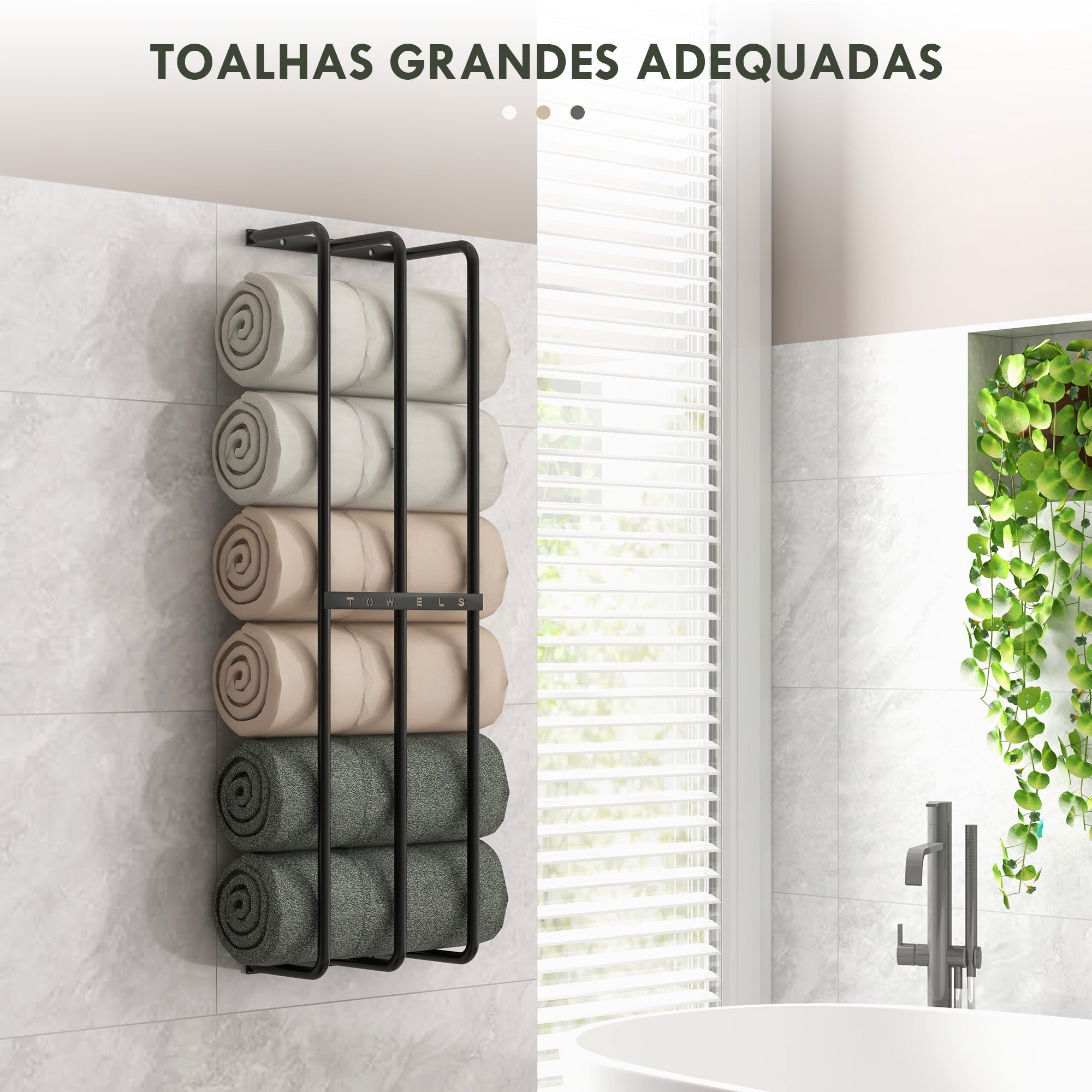 Toalheiro de Casa de Banho Preto 21x12x74 cm - Suporte de Parede com 3 Barras