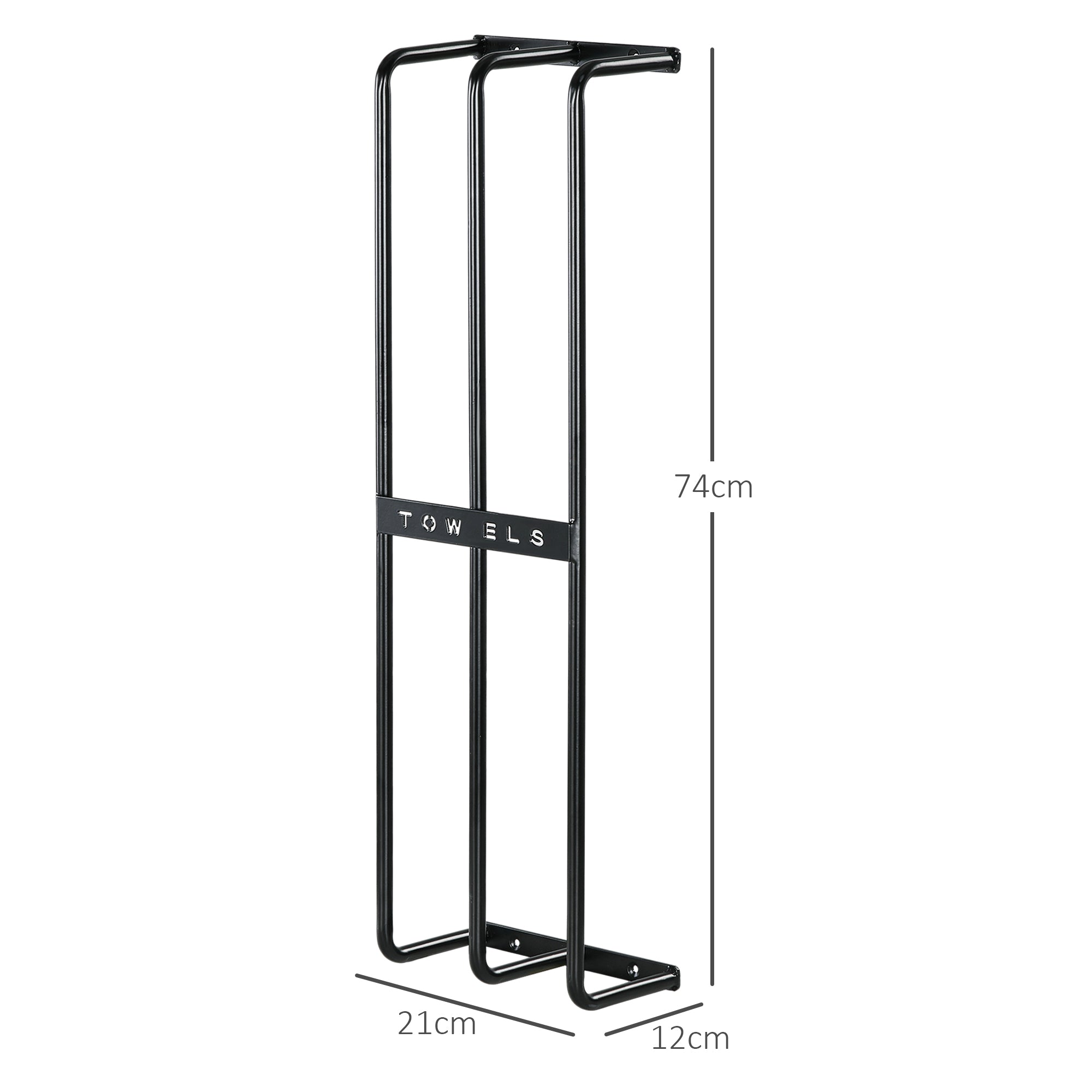 Toalheiro de Casa de Banho Preto 21x12x74 cm - Suporte de Parede com 3 Barras