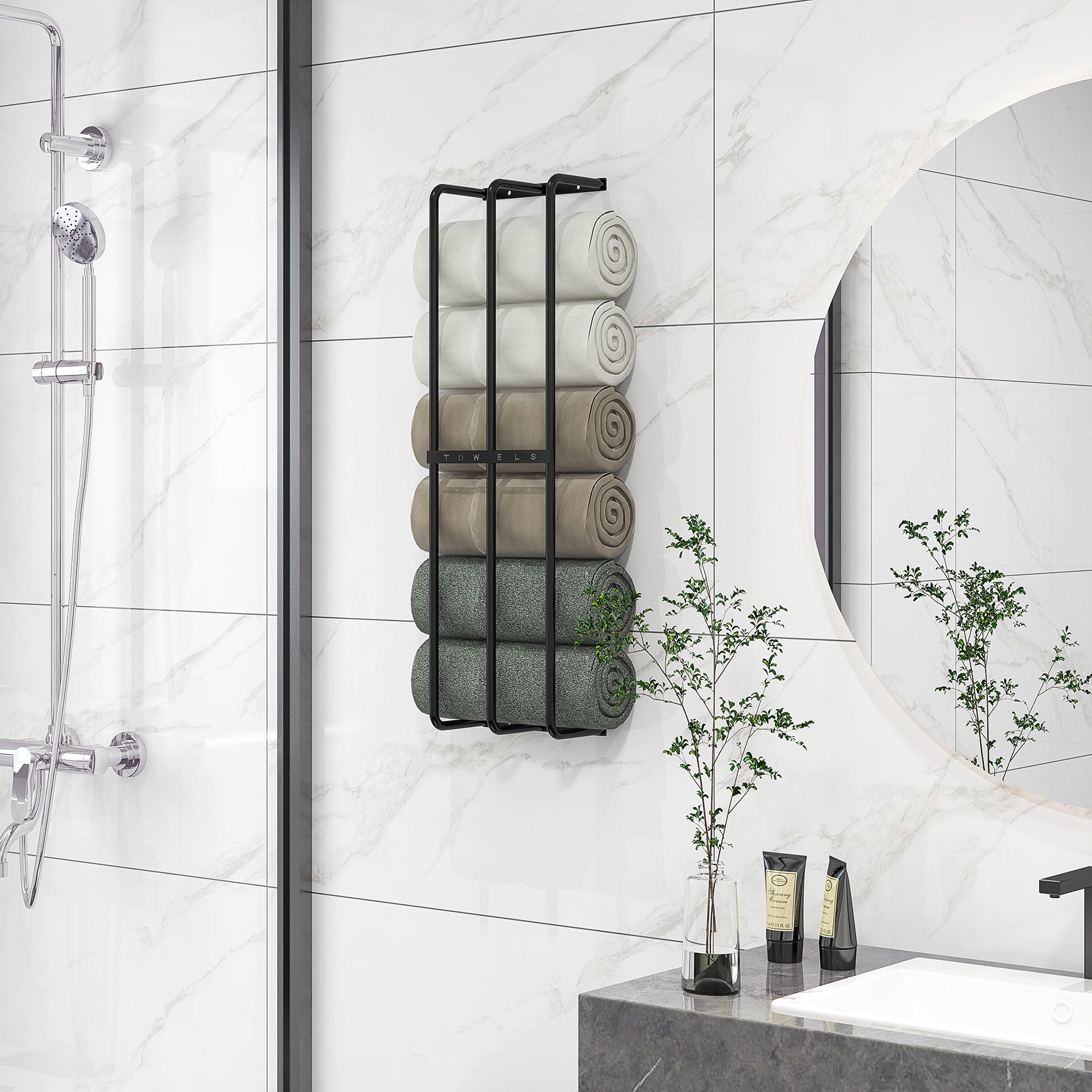 Toalheiro de Casa de Banho Preto 21x12x74 cm - Suporte de Parede com 3 Barras