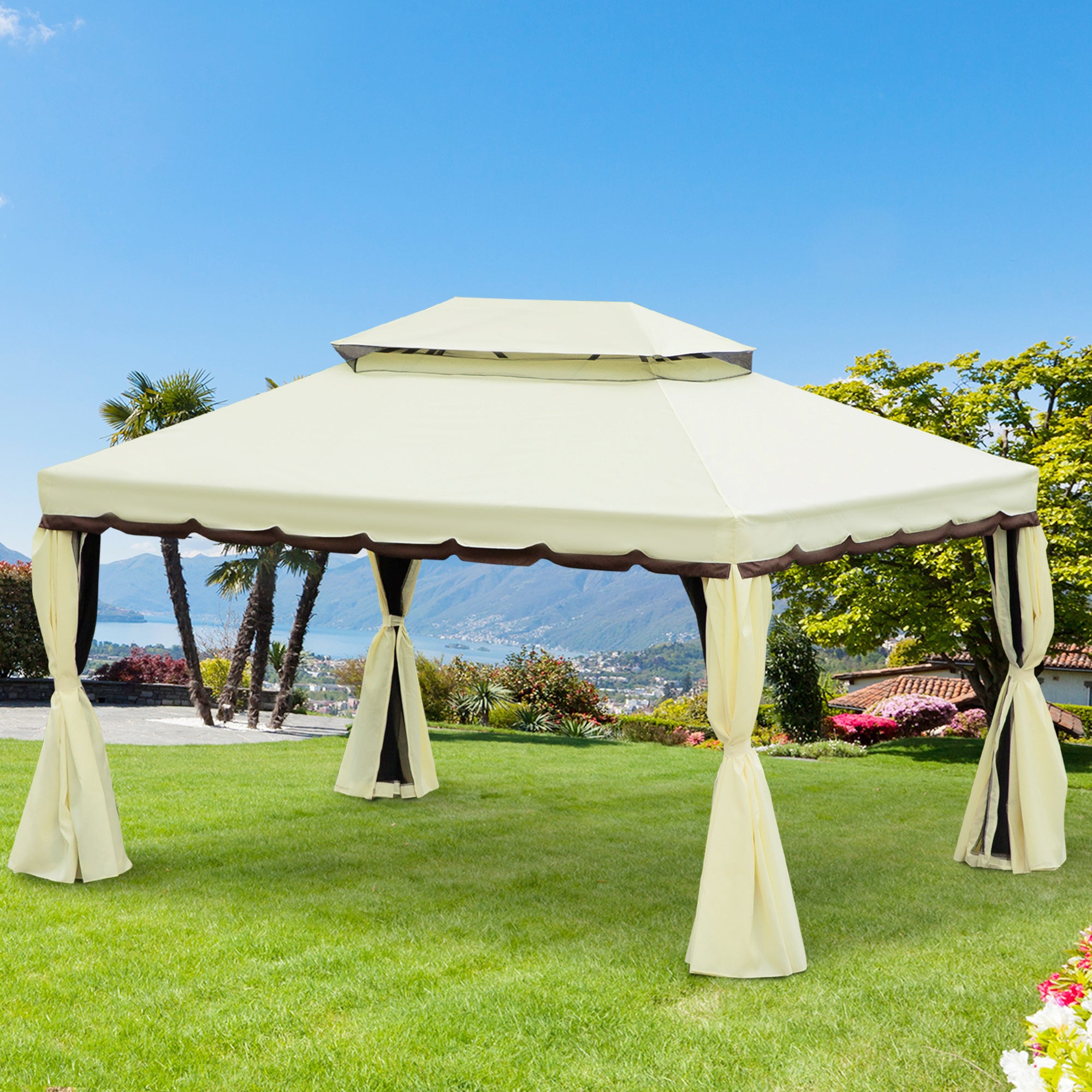 Pérgola de Jardim 390x290x270 cm Creme e Marrom