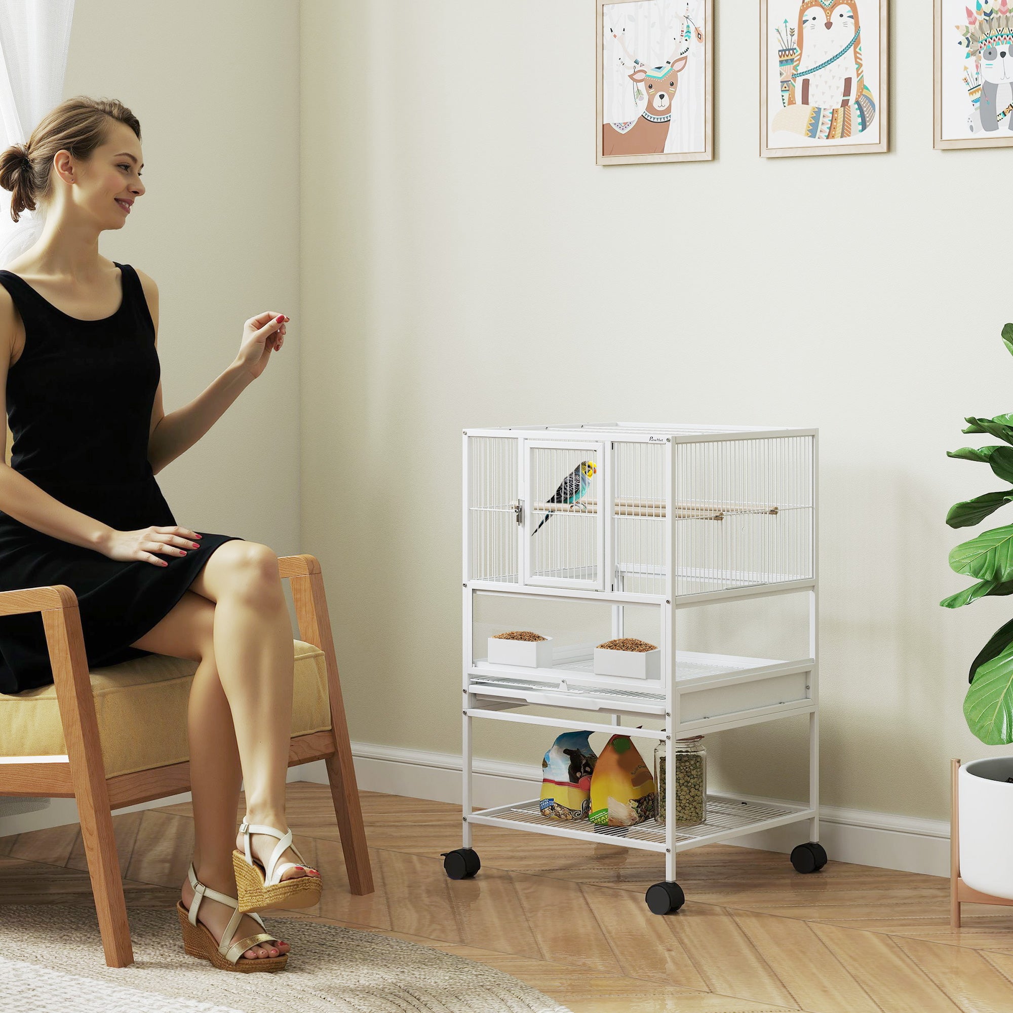 Gaiola para Pássaros Grande 48x46x83 cm - Branco