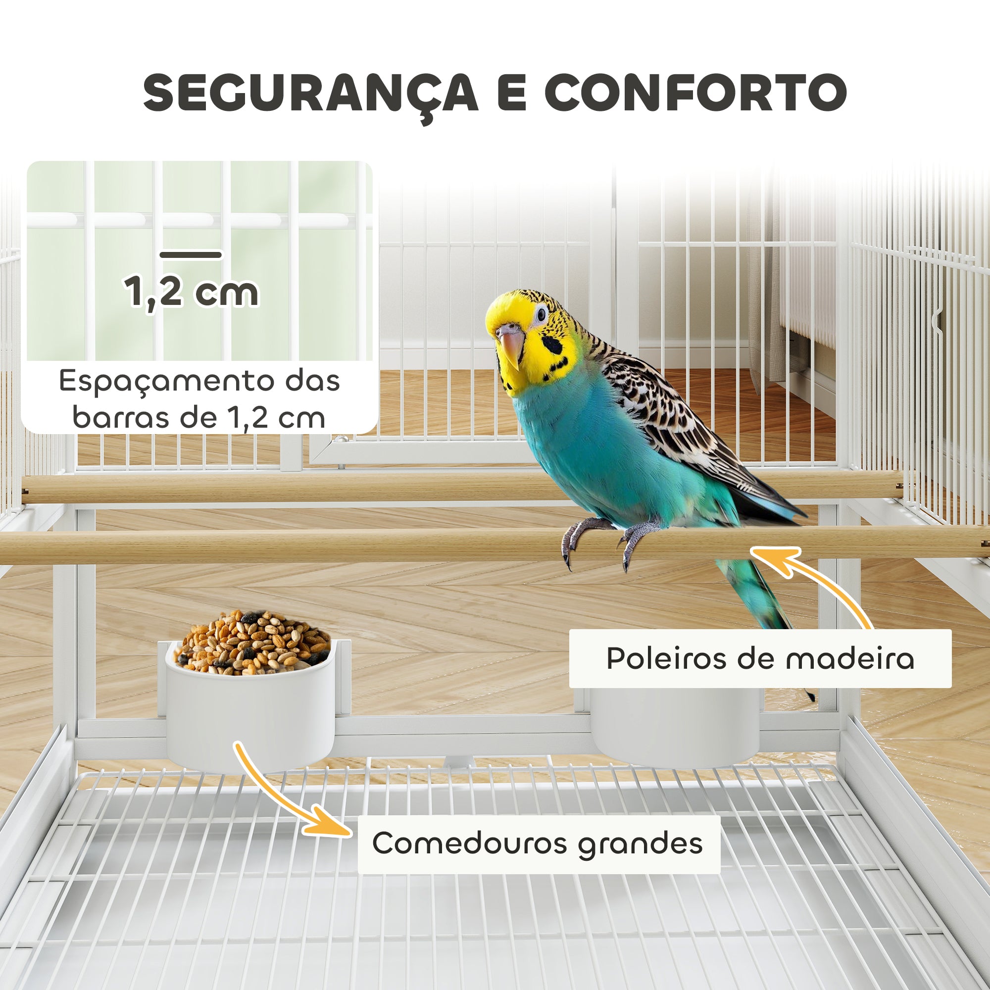 Gaiola para Pássaros Grande 48x46x83 cm - Branco