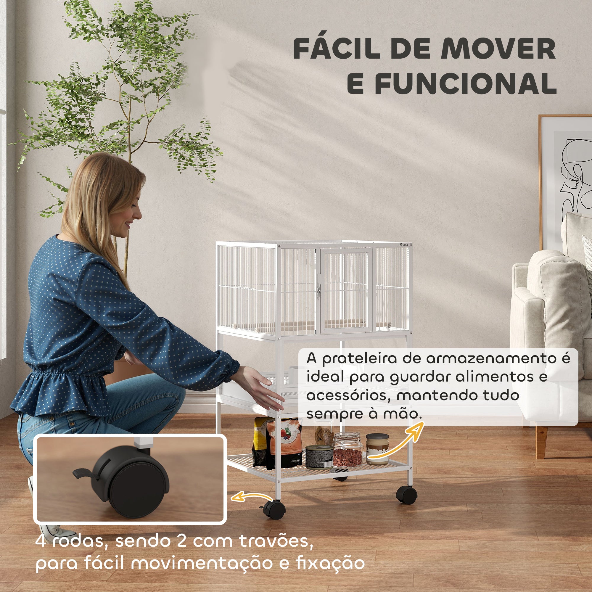 Gaiola para Pássaros Grande 48x46x83 cm - Branco