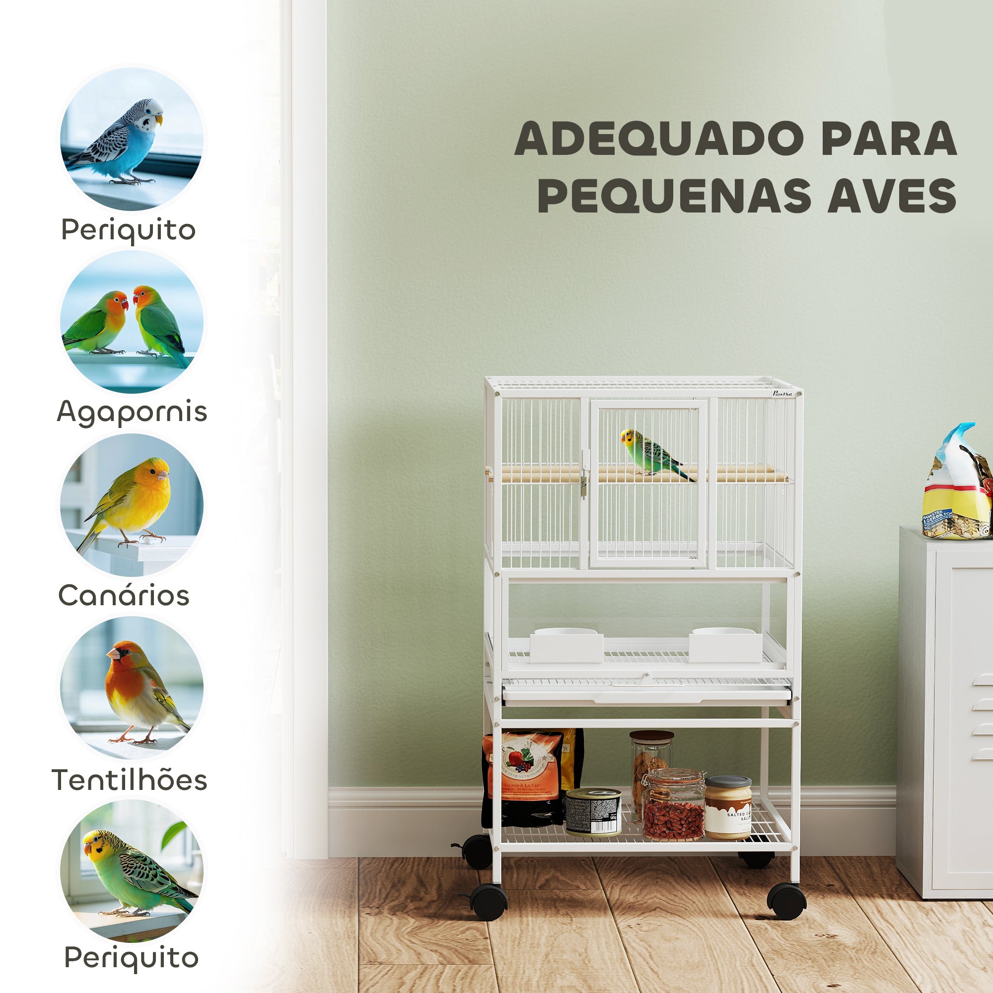 Gaiola para Pássaros Grande 48x46x83 cm - Branco