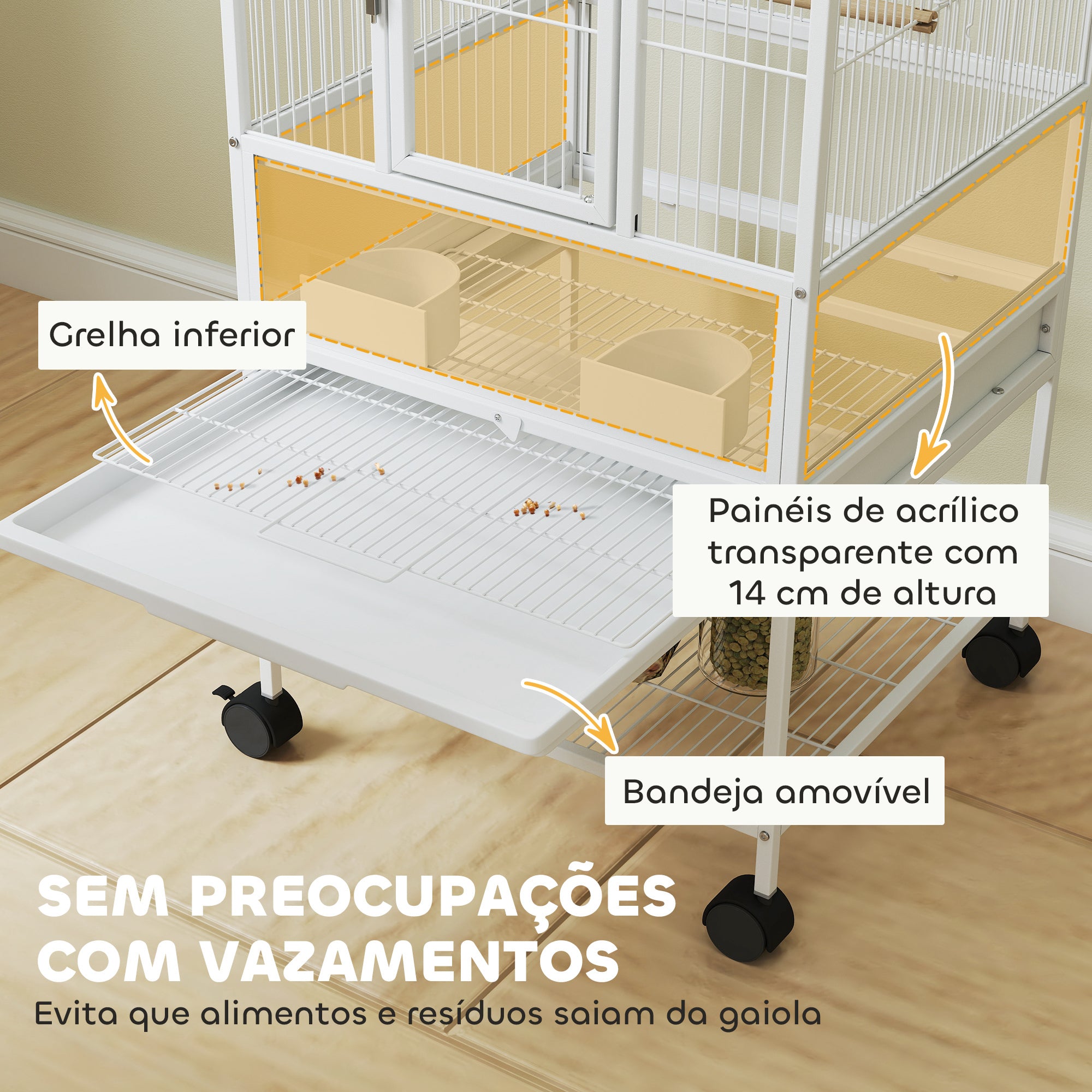 Gaiola para Pássaros Grande 48x46x83 cm - Branco