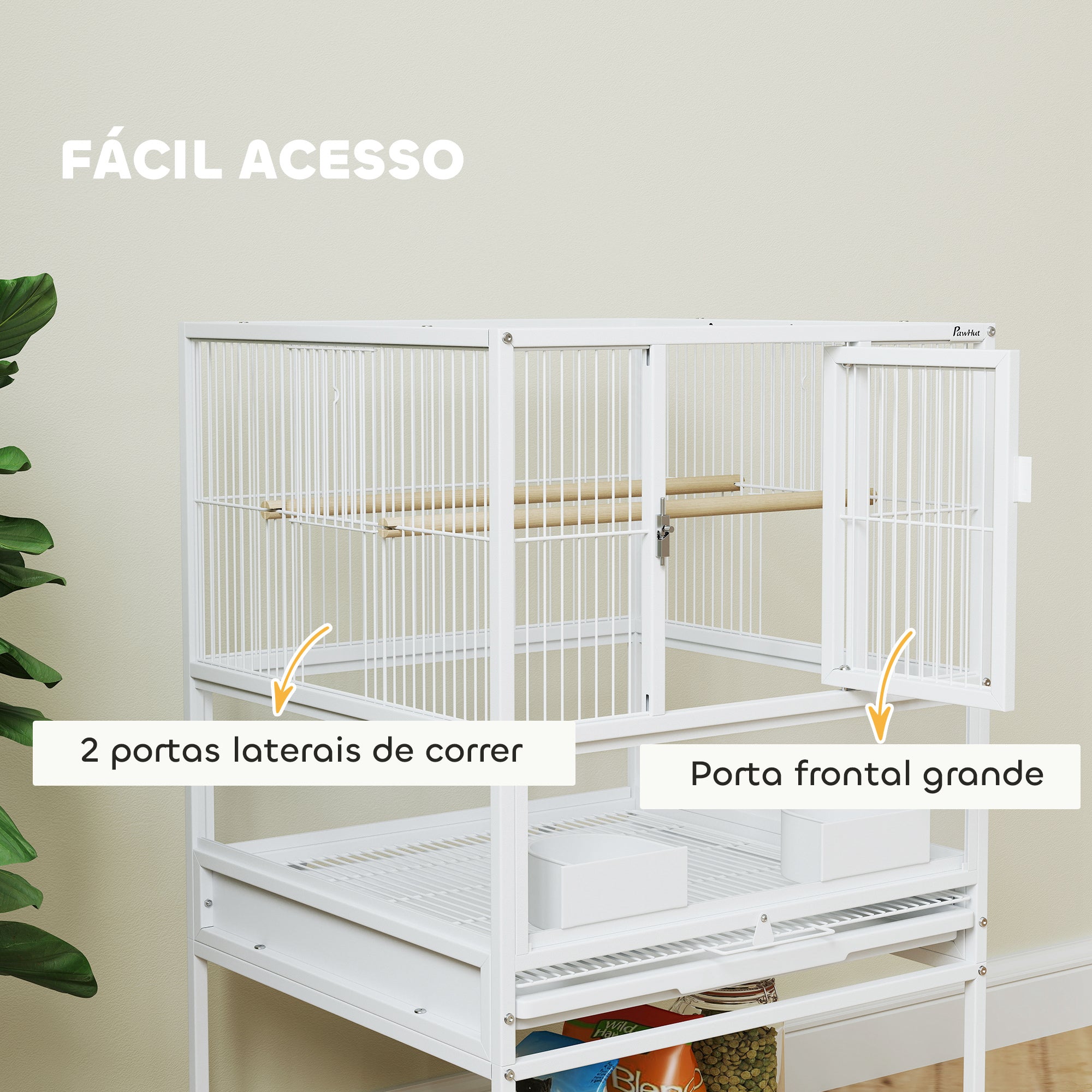 Gaiola para Pássaros Grande 48x46x83 cm - Branco