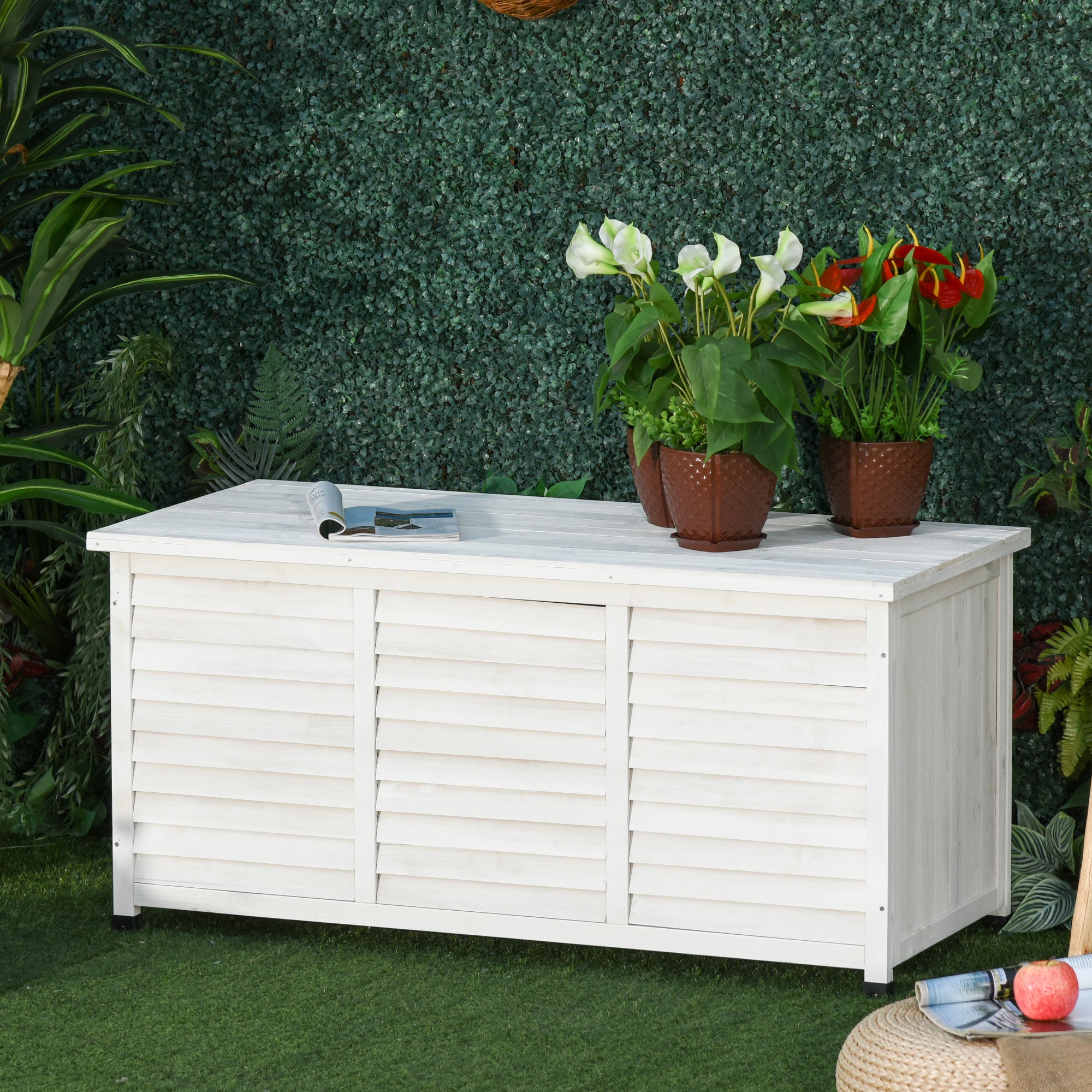 Baú de Madeira para Jardim 127x56x60 cm - Cor Branco