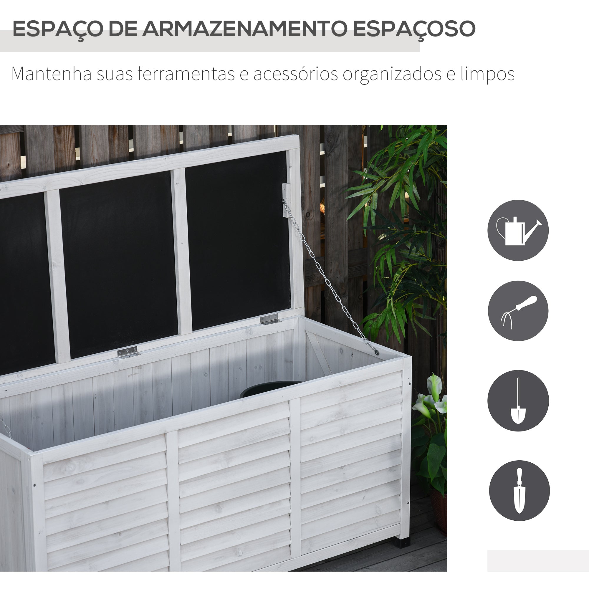 Baú de Madeira para Jardim 127x56x60 cm - Cor Branco