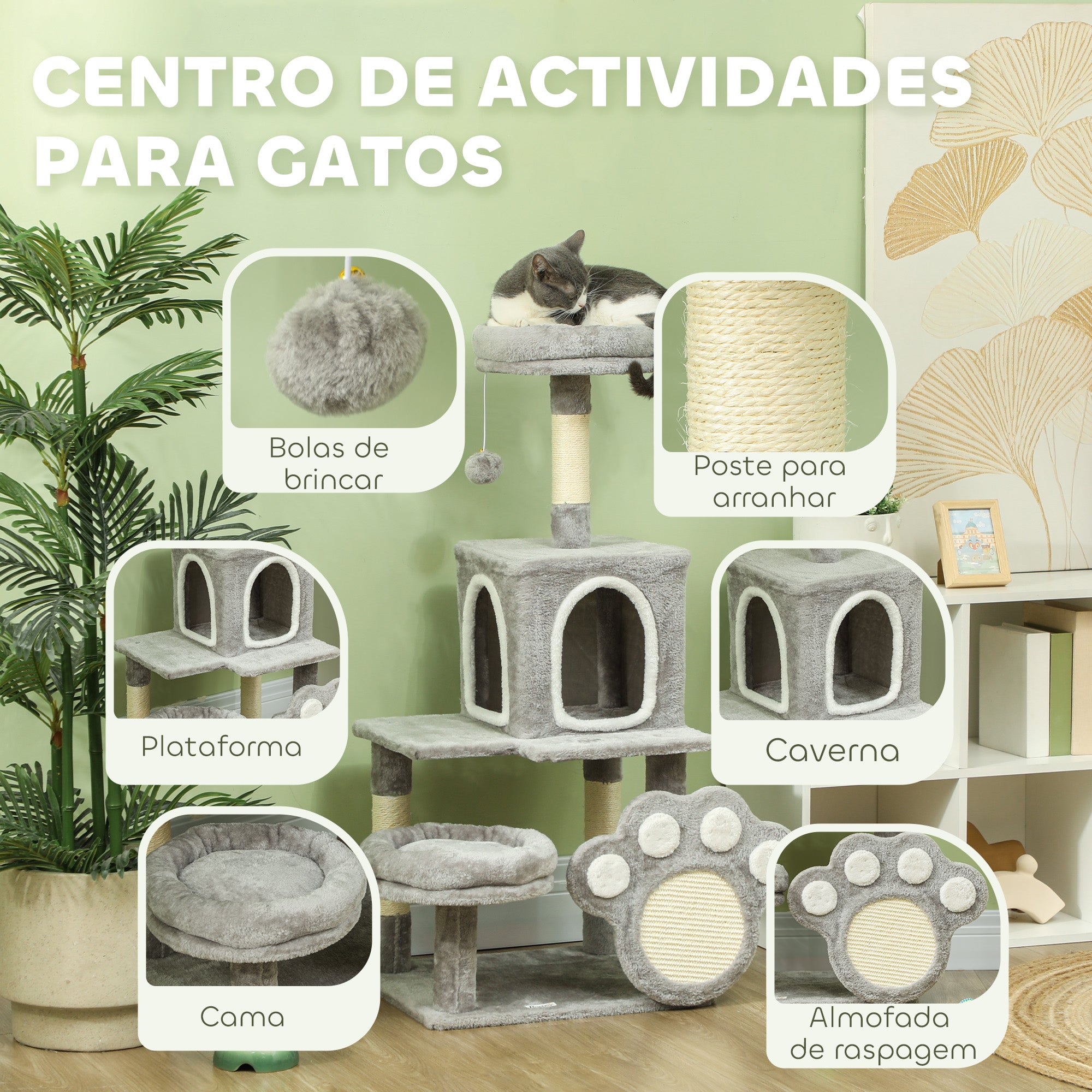 Arranhador para Gatos 110 cm Cinzento