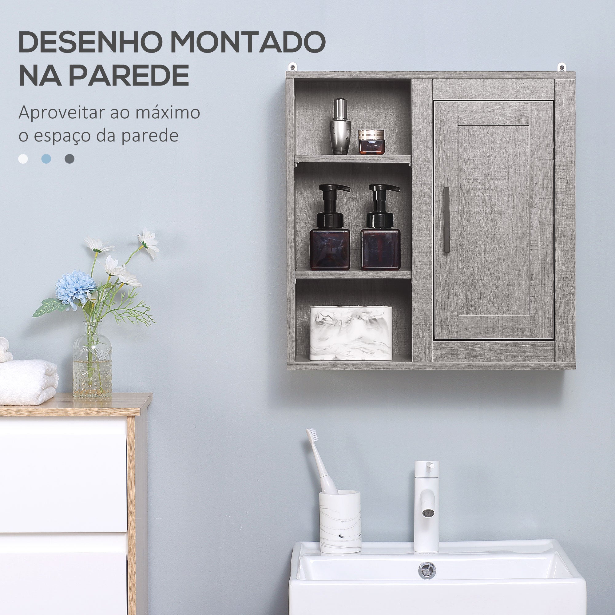 Armário de Casa de Banho de Parede 48x20x50cm Cinzento