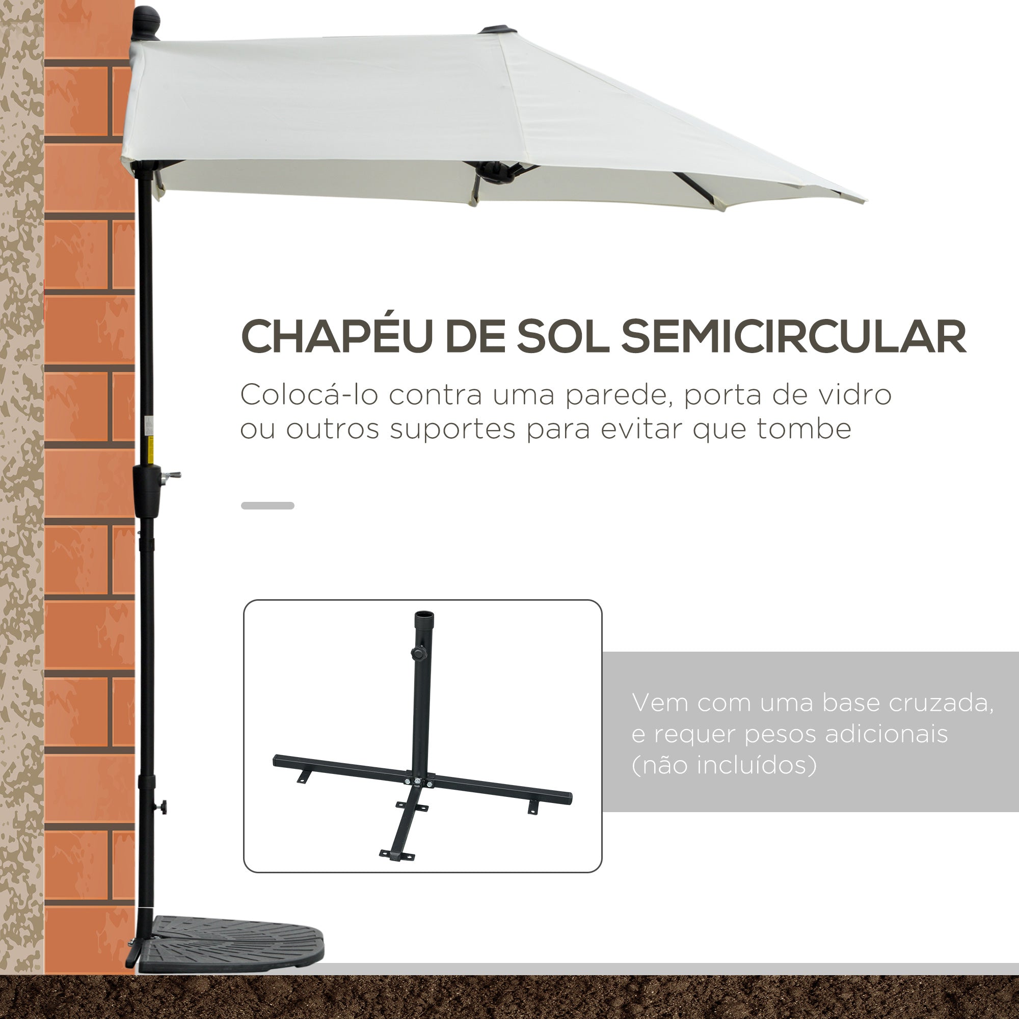 Chapéu de Sol de Parede – 190x200x240 cm – Cor Creme – Poliéster e Aço