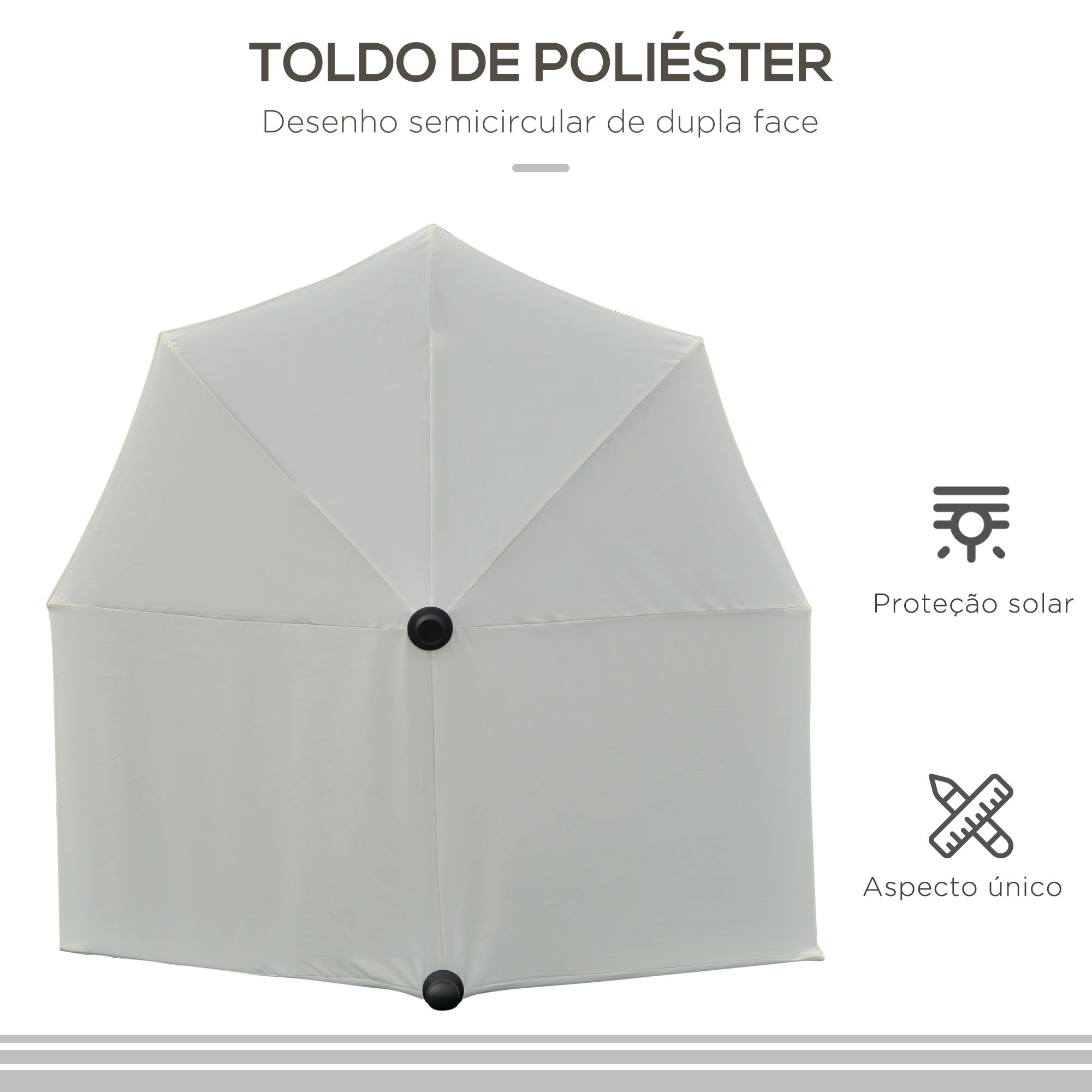 Chapéu de Sol de Parede – 190x200x240 cm – Cor Creme – Poliéster e Aço