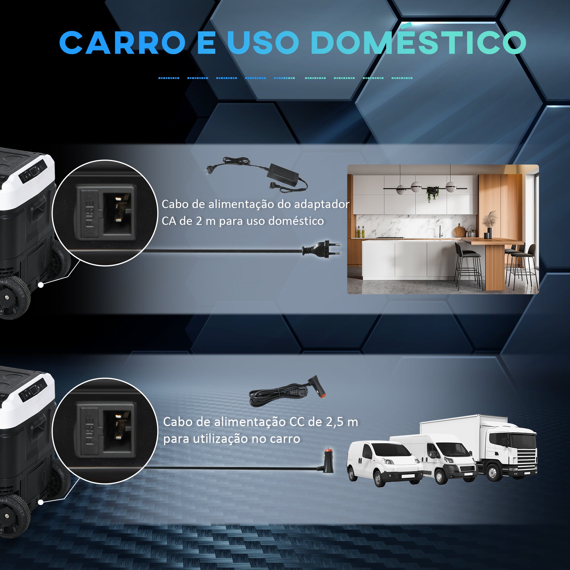 Geleira Elétrica Portátil 40L -20℃ a 20℃ 12 / 24V DC e 100-240V AC 80x47,5x46,6 cm Preto