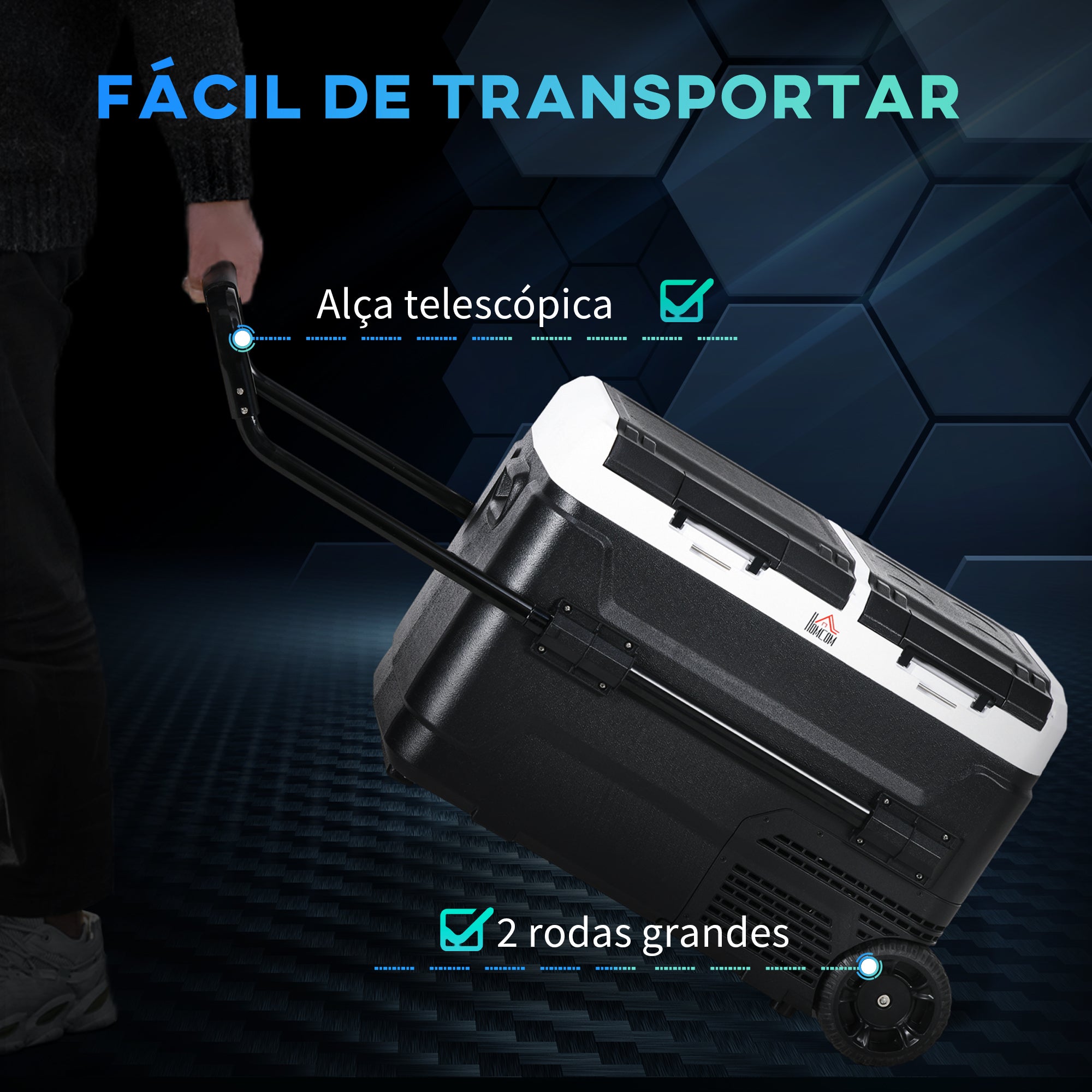 Geleira Elétrica Portátil 40L -20℃ a 20℃ 12 / 24V DC e 100-240V AC 80x47,5x46,6 cm Preto