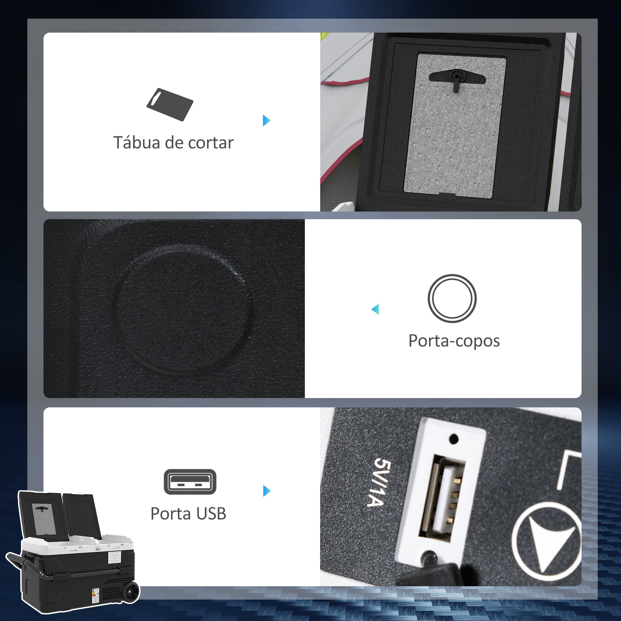 Geleira Elétrica Portátil 40L -20℃ a 20℃ 12 / 24V DC e 100-240V AC 80x47,5x46,6 cm Preto